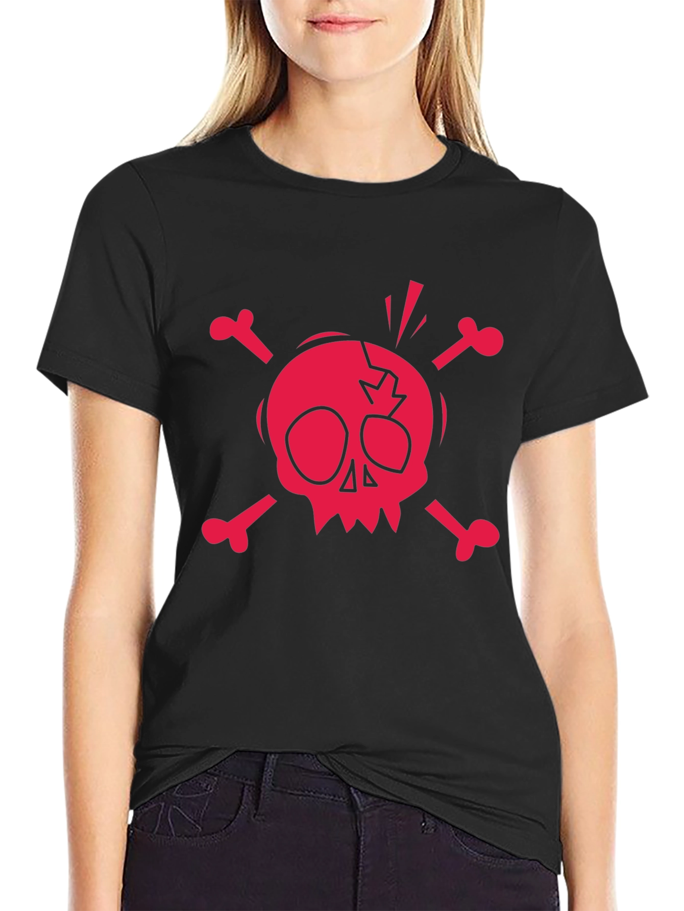 Skull & Crossbones Graphic Tee - Black Cotton T-Shirt