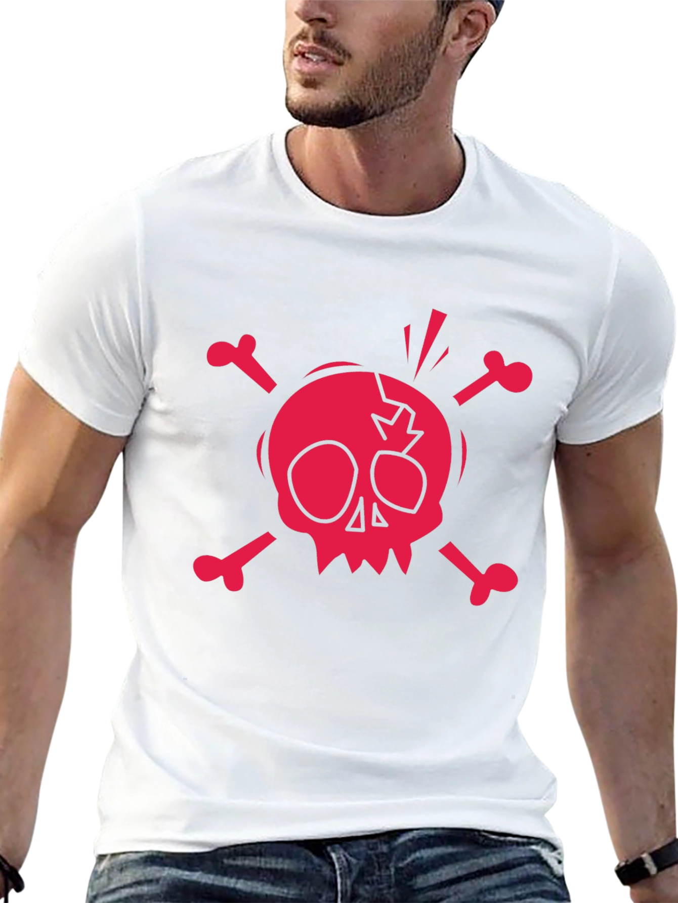 Skull & Crossbones Graphic Tee - Black Cotton T-Shirt