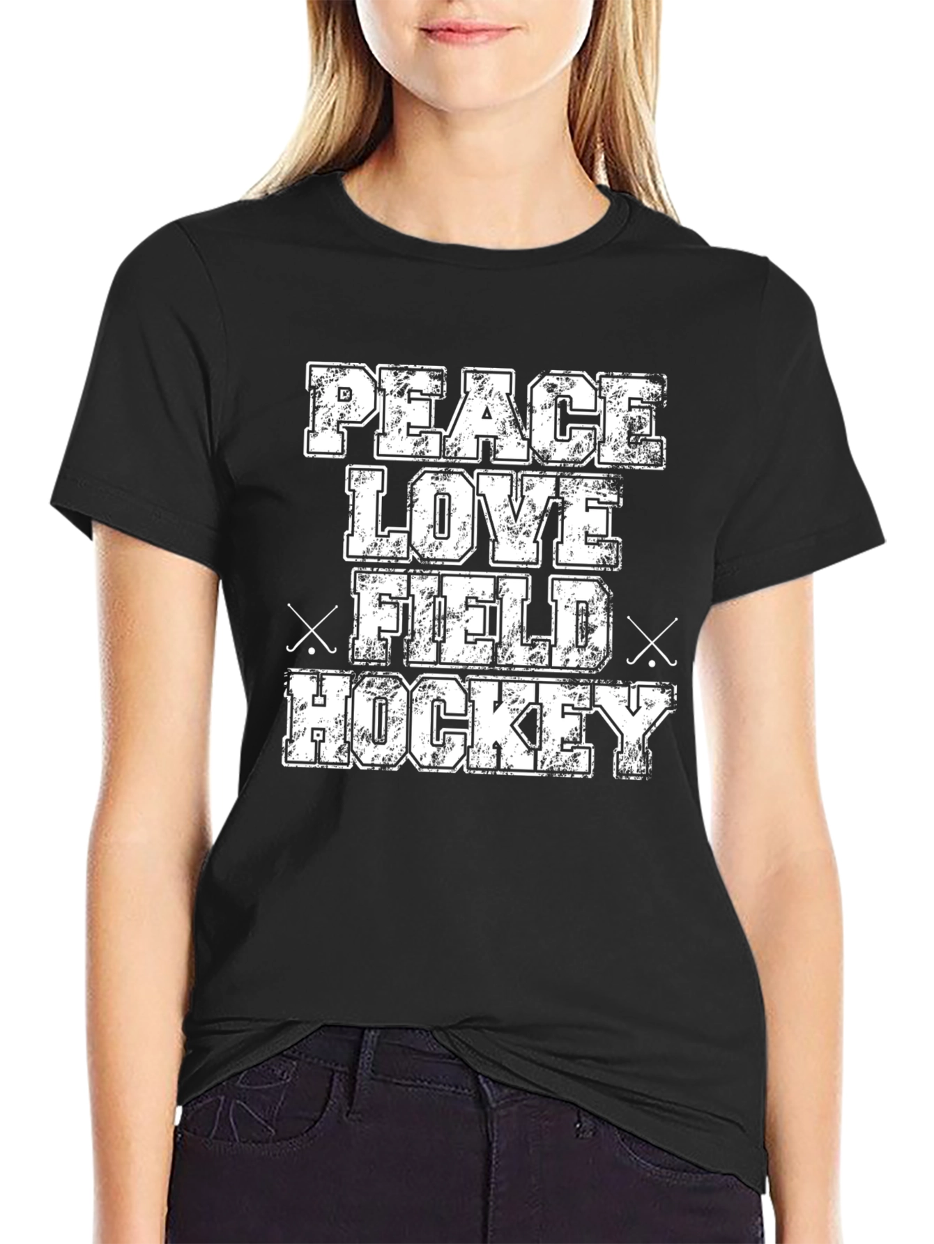Peace Love Field Hockey T-Shirt - Black