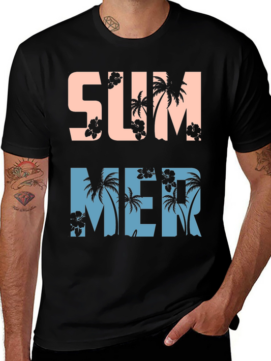 Tropical Summer Graphic Tee - Black Cotton Blend Shirt