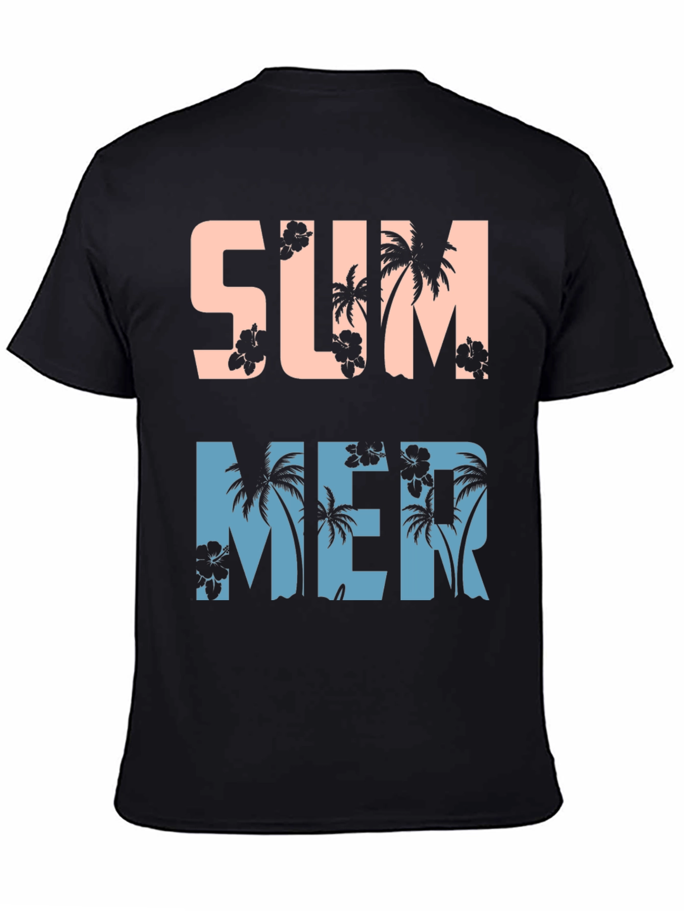 Tropical Summer Graphic Tee - Black Cotton Blend Shirt