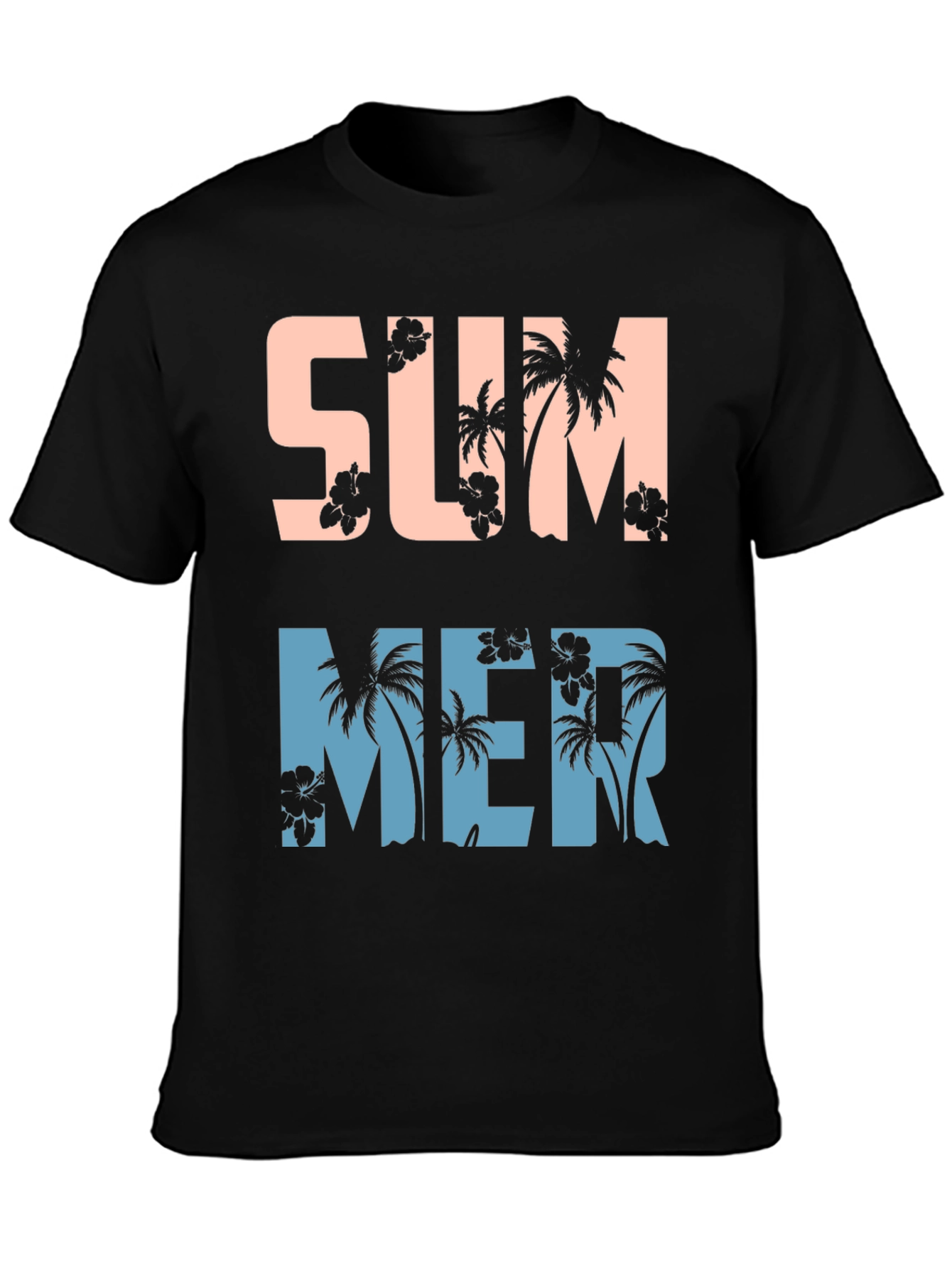 Tropical Summer Graphic Tee - Black Cotton Blend Shirt