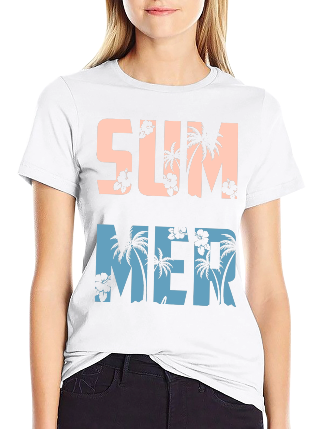 Tropical Summer Graphic Tee - Black Cotton Blend Shirt