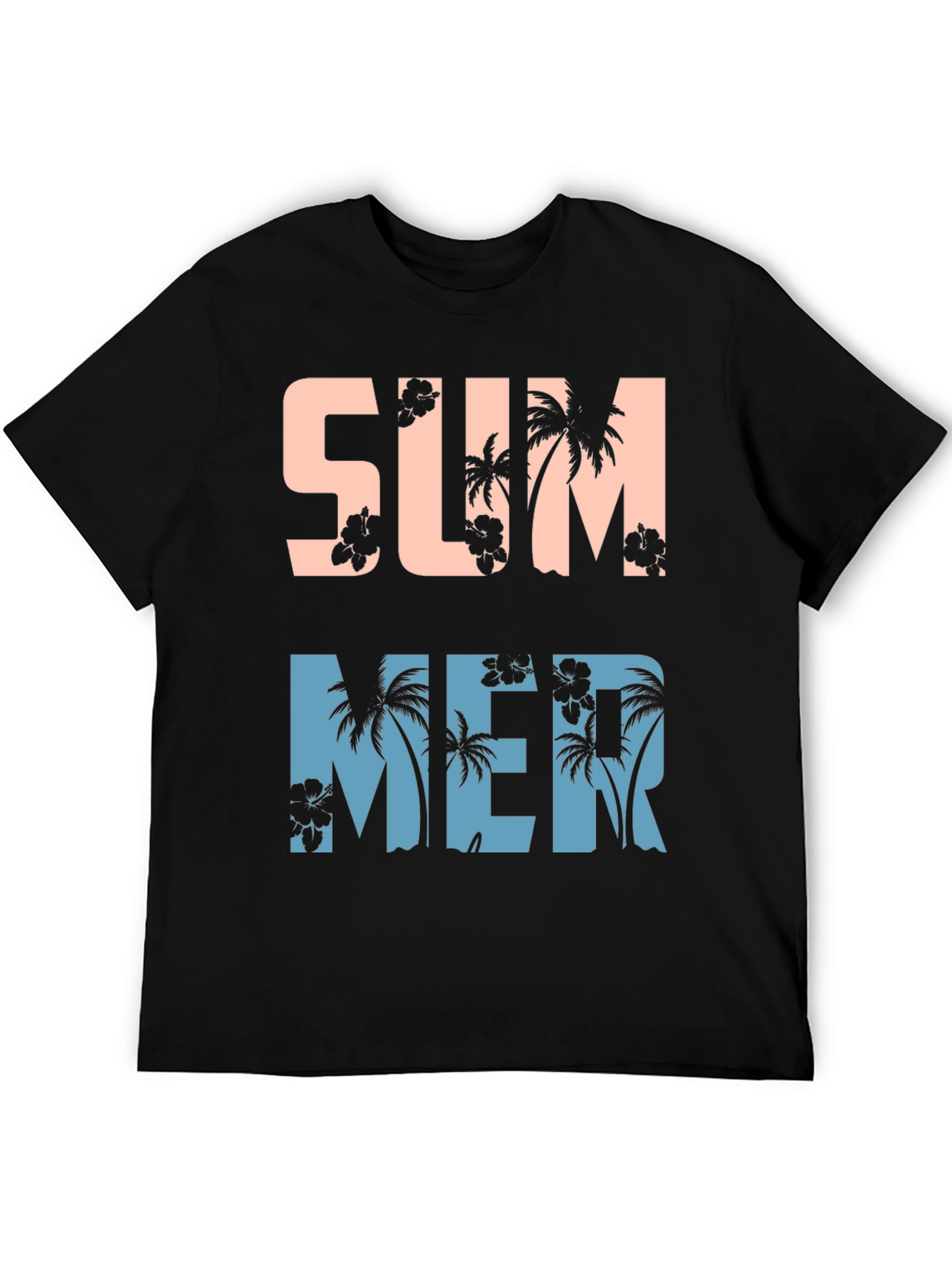 Tropical Summer Graphic Tee - Black Cotton Blend Shirt