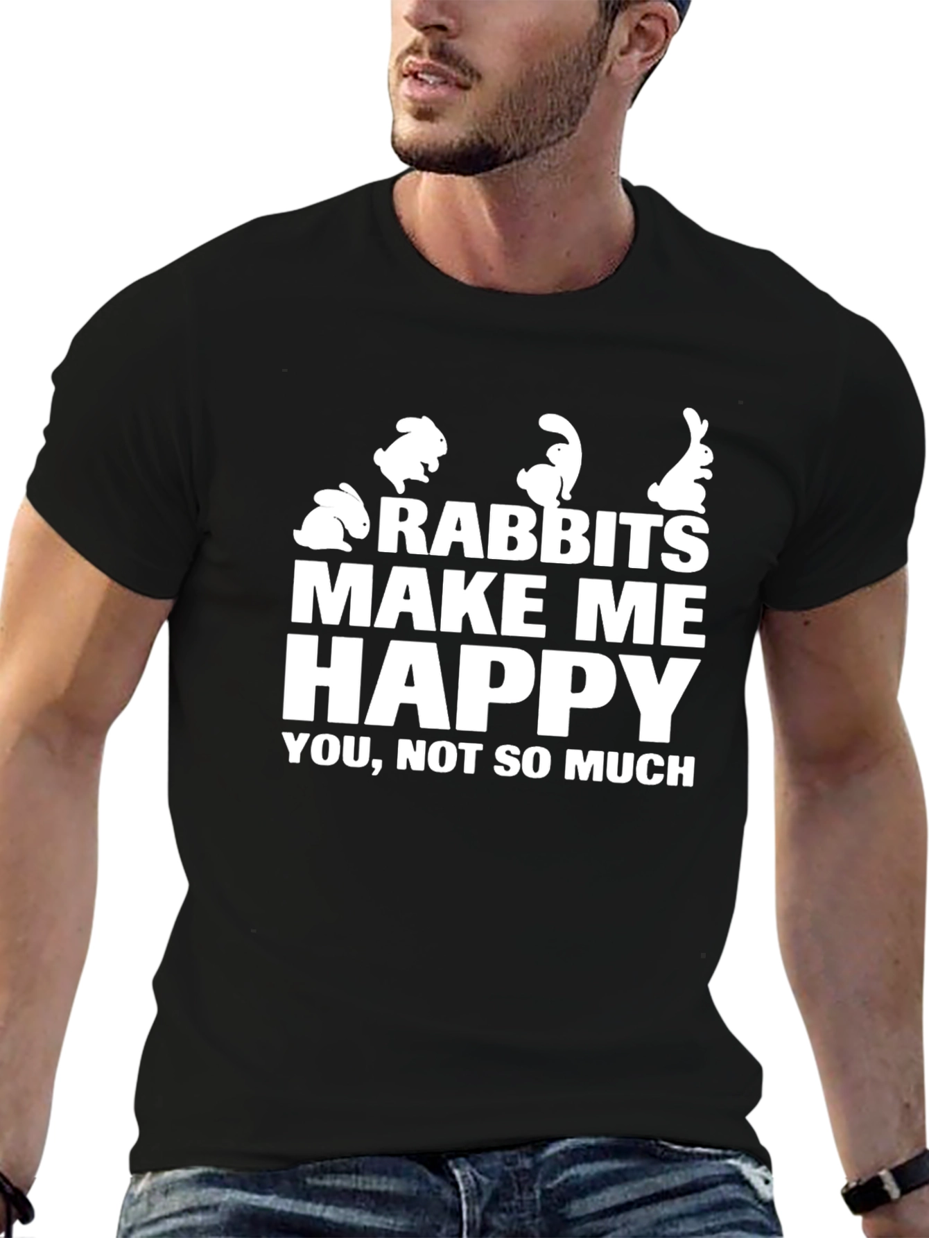 Rabbits Make Me Happy T-Shirt Funny Bunny Lover Tee