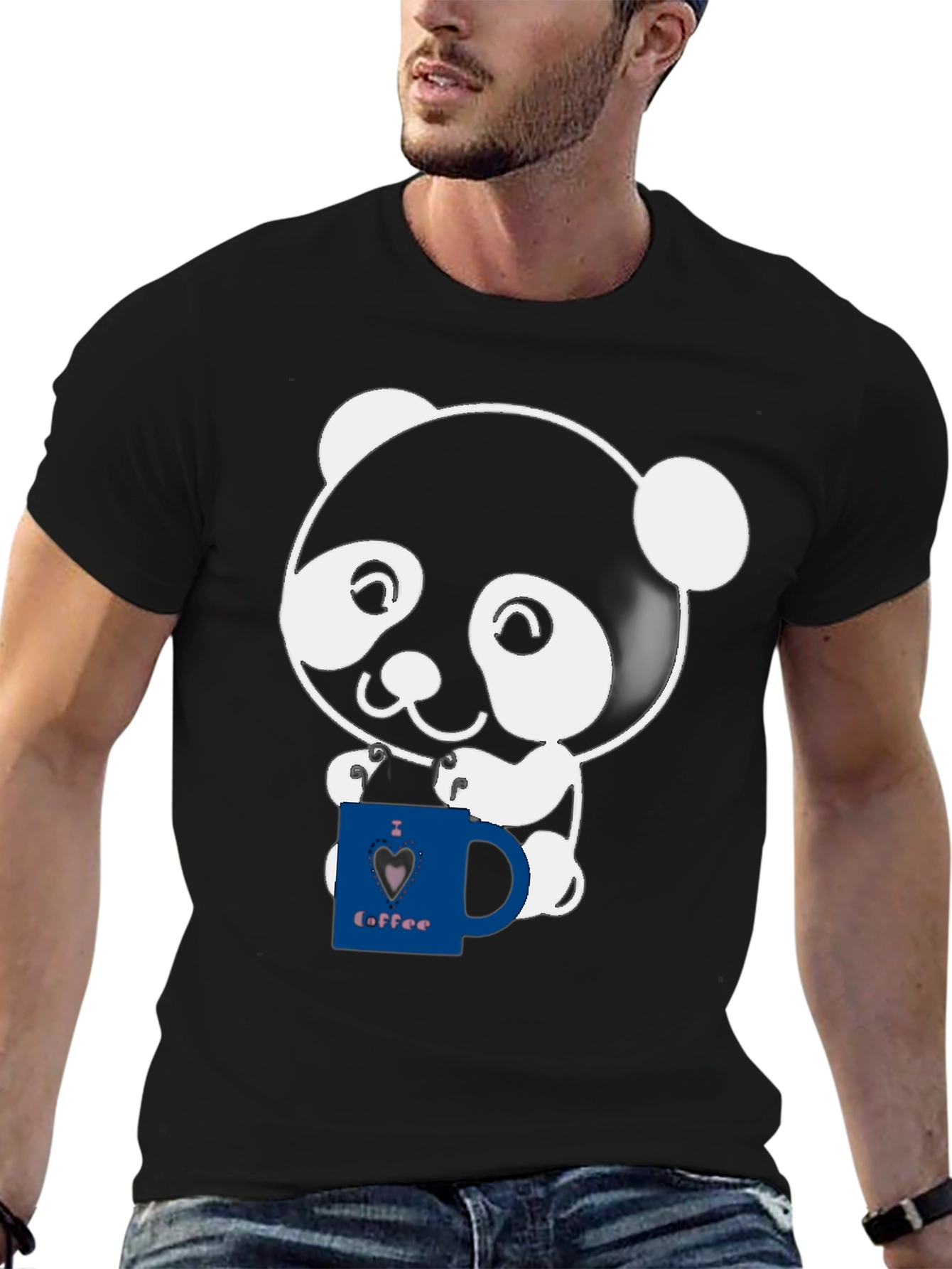 Cute Panda Coffee Lover Graphic T-Shirt