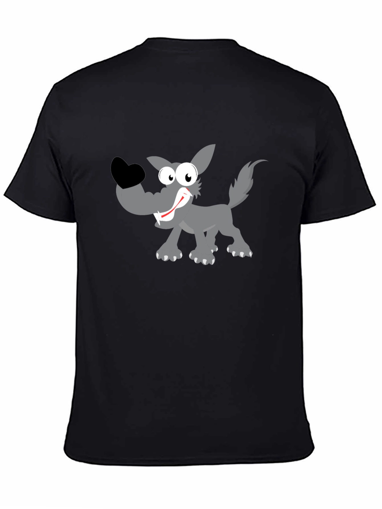 Cartoon Wolf Graphic Tee - Black Cotton T-Shirt