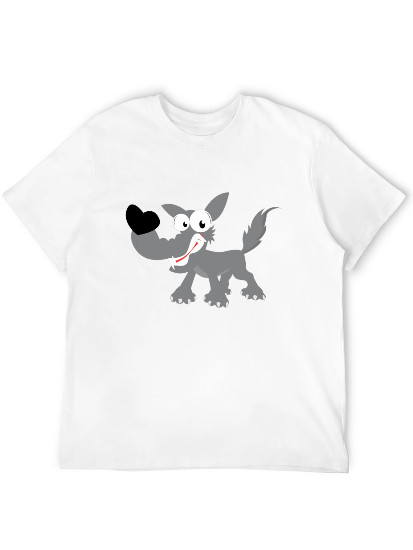 Cartoon Wolf Graphic Tee - Black Cotton T-Shirt
