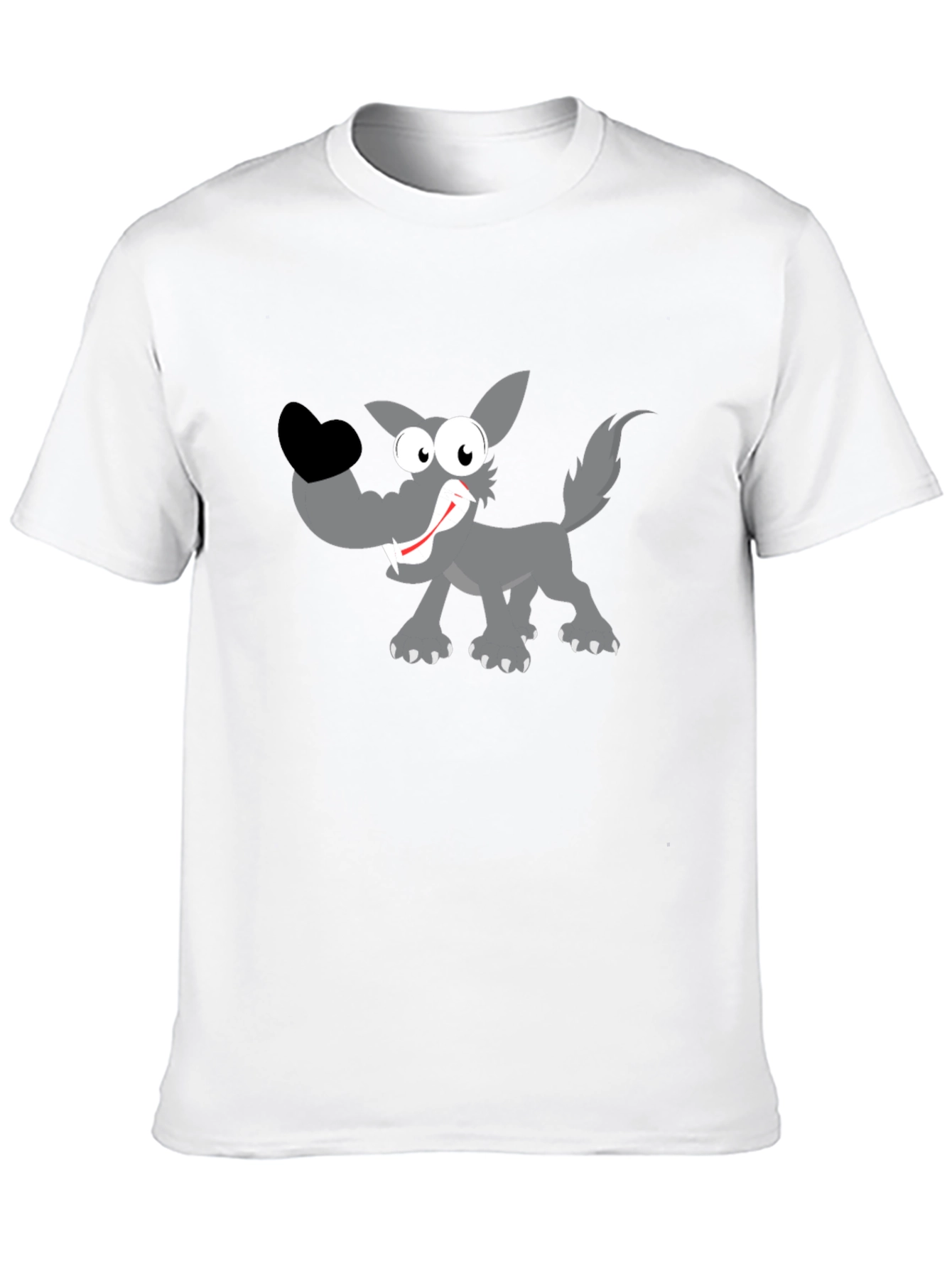 Cartoon Wolf Graphic Tee - Black Cotton T-Shirt