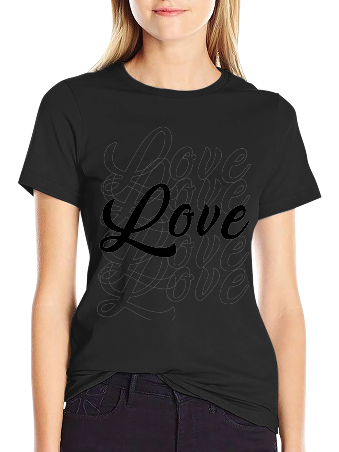 Love Graphic Print Black Cotton Casual T-Shirt