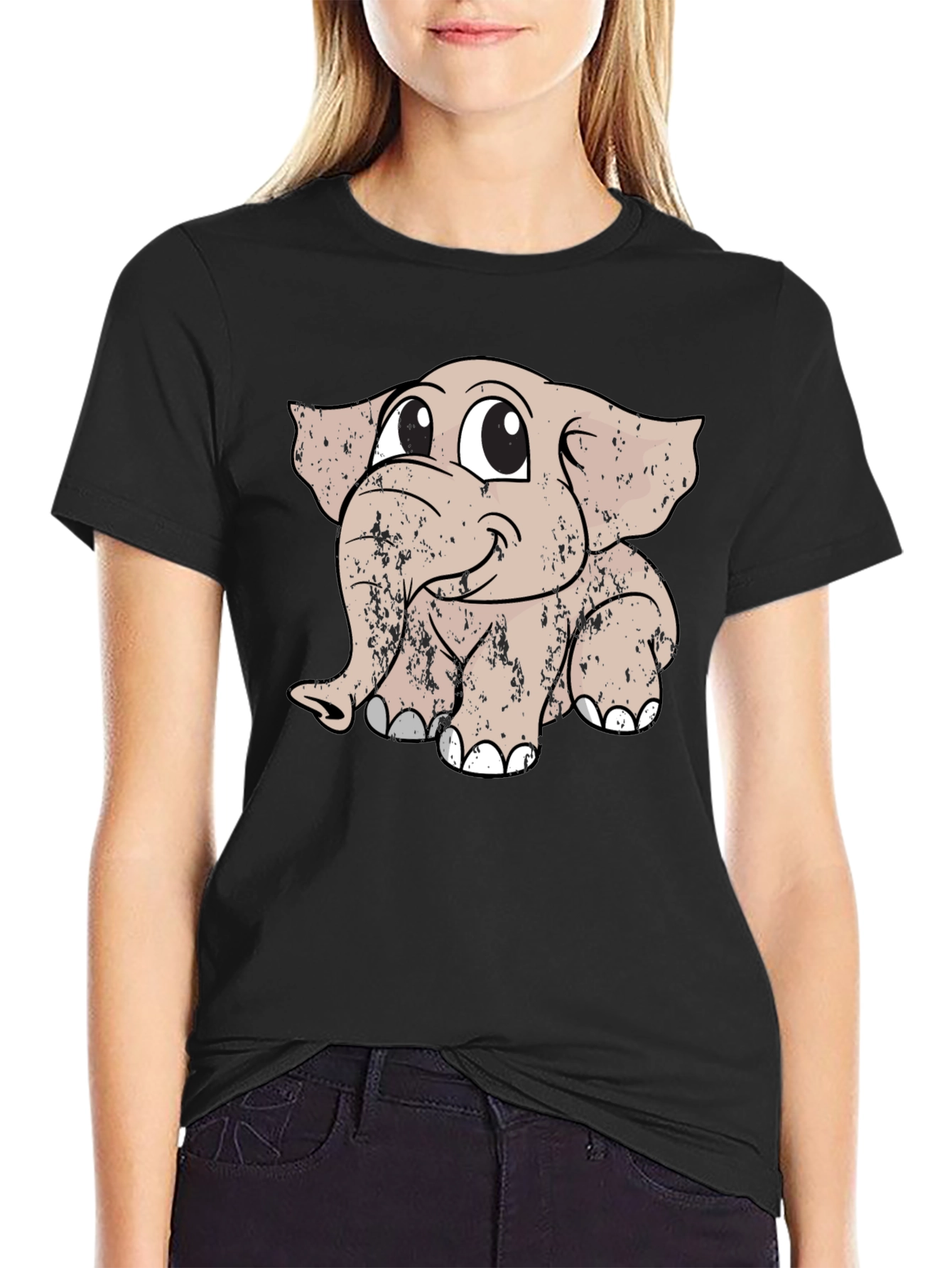 Cute Elephant Graphic Tee - Mens Black T-Shirt