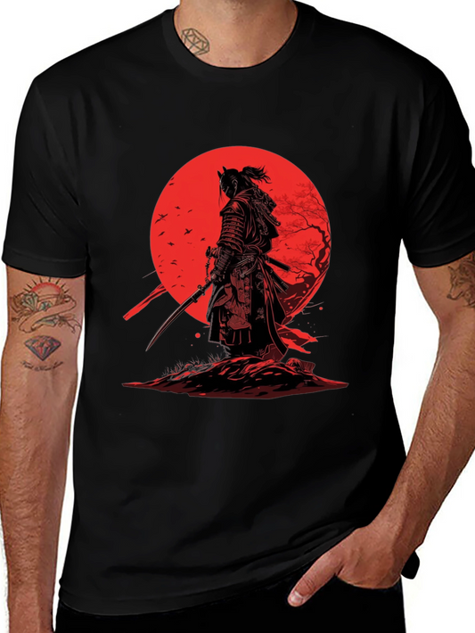 Samurai T-Shirt - Red Moon Japanese Warrior Design