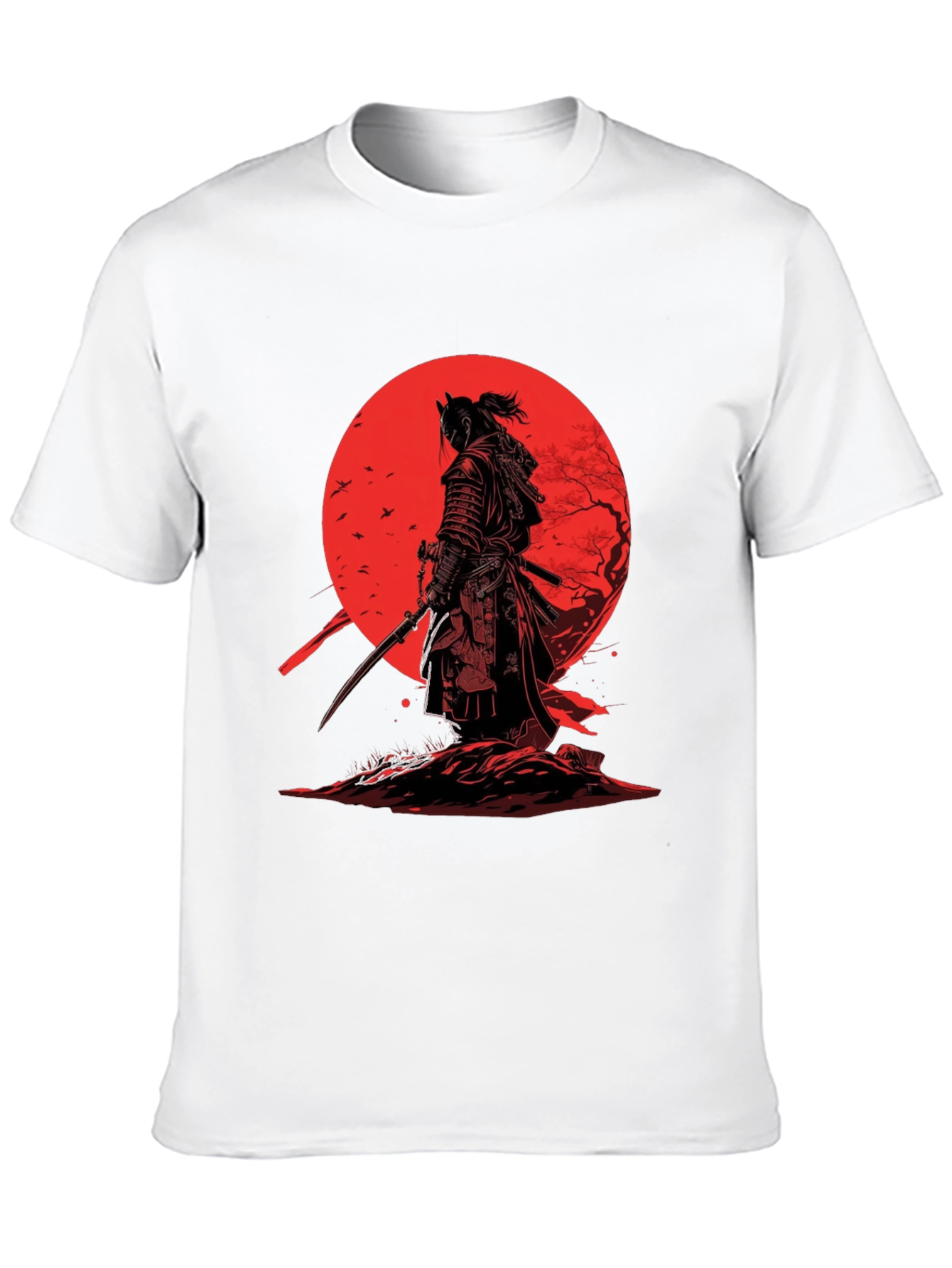 Samurai T-Shirt - Red Moon Japanese Warrior Design