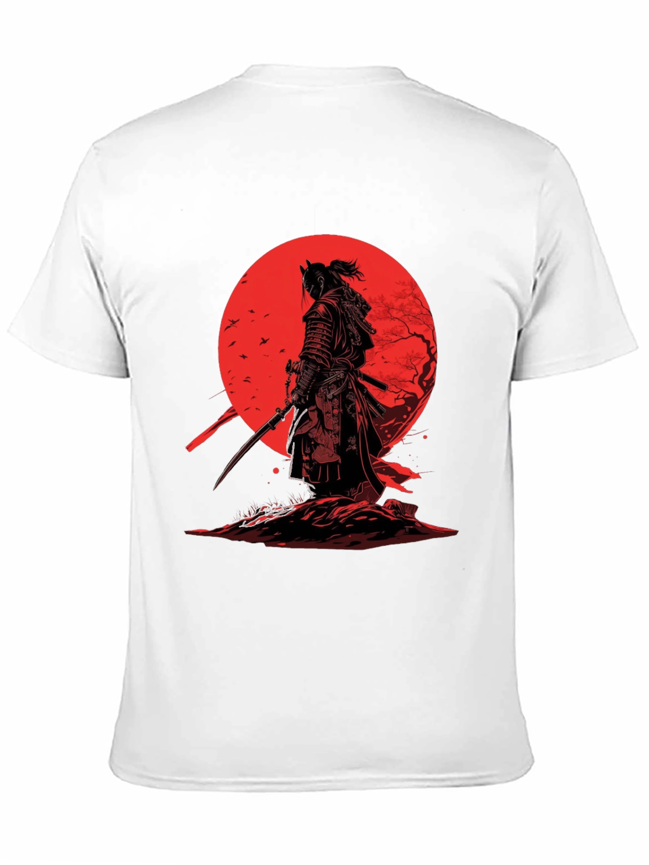 Samurai T-Shirt - Red Moon Japanese Warrior Design