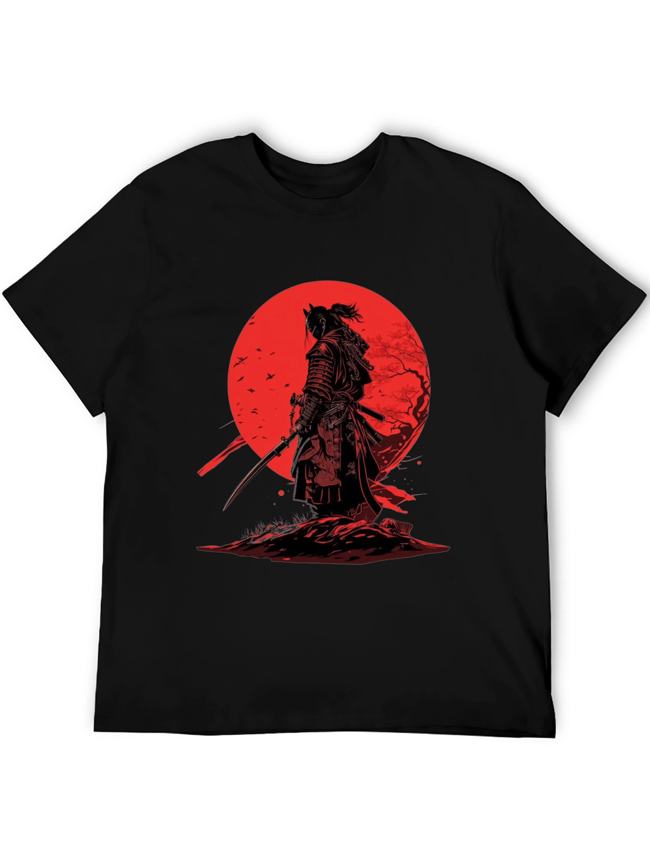 Samurai T-Shirt - Red Moon Japanese Warrior Design