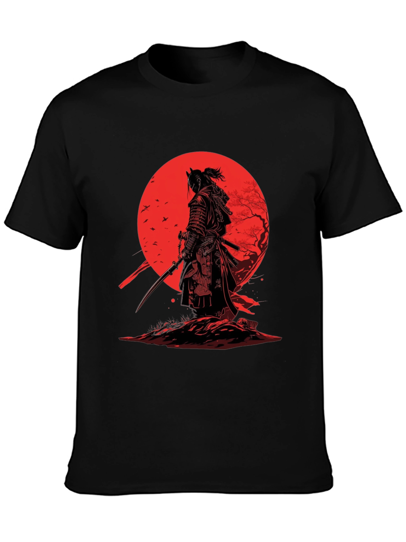Samurai T-Shirt - Red Moon Japanese Warrior Design