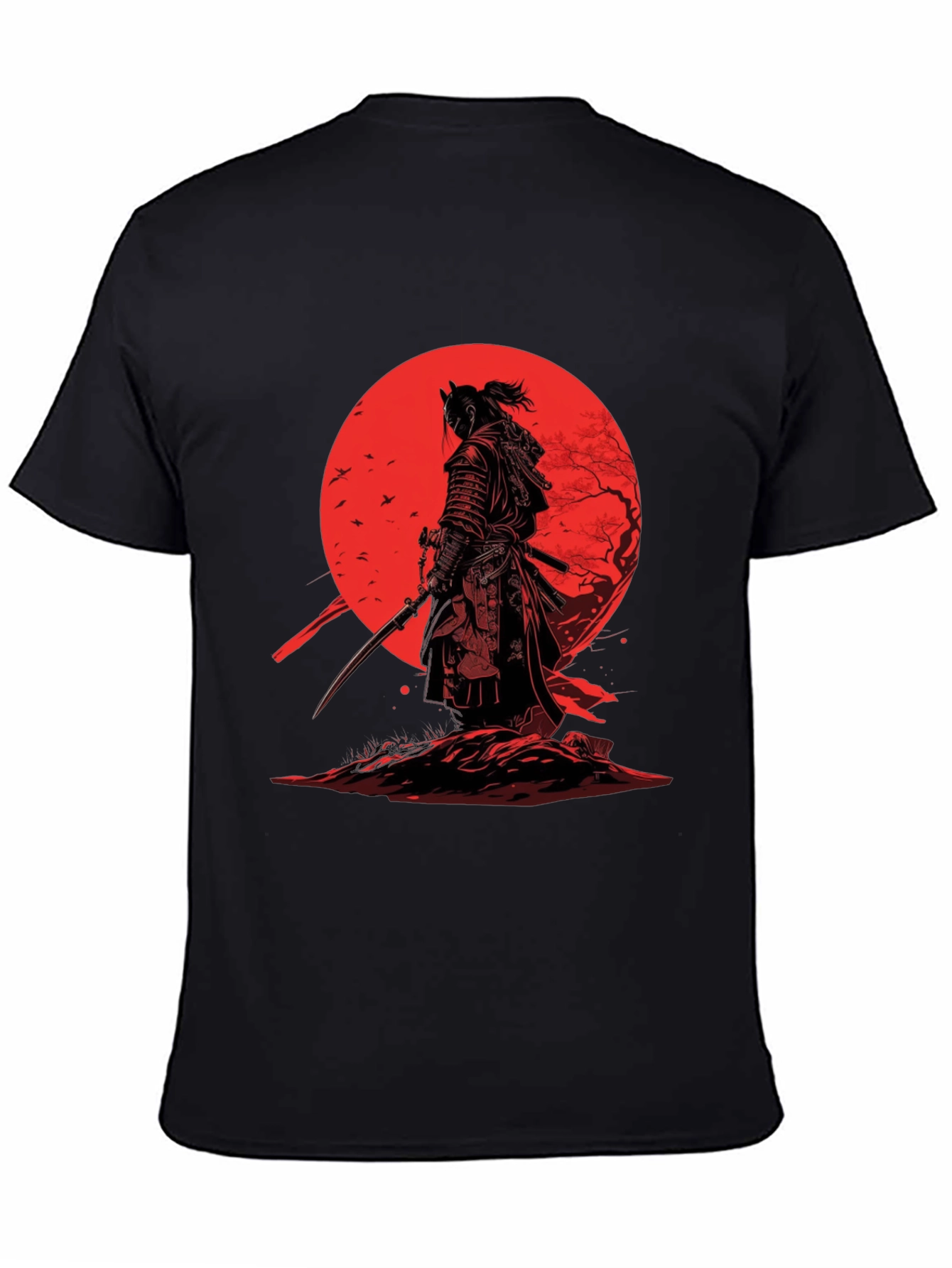 Samurai T-Shirt - Red Moon Japanese Warrior Design