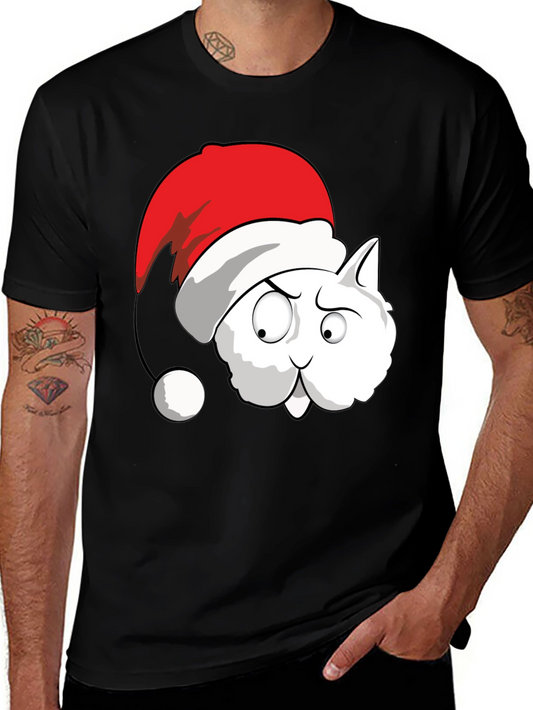 Funny Cat Santa Hat Graphic T-Shirt