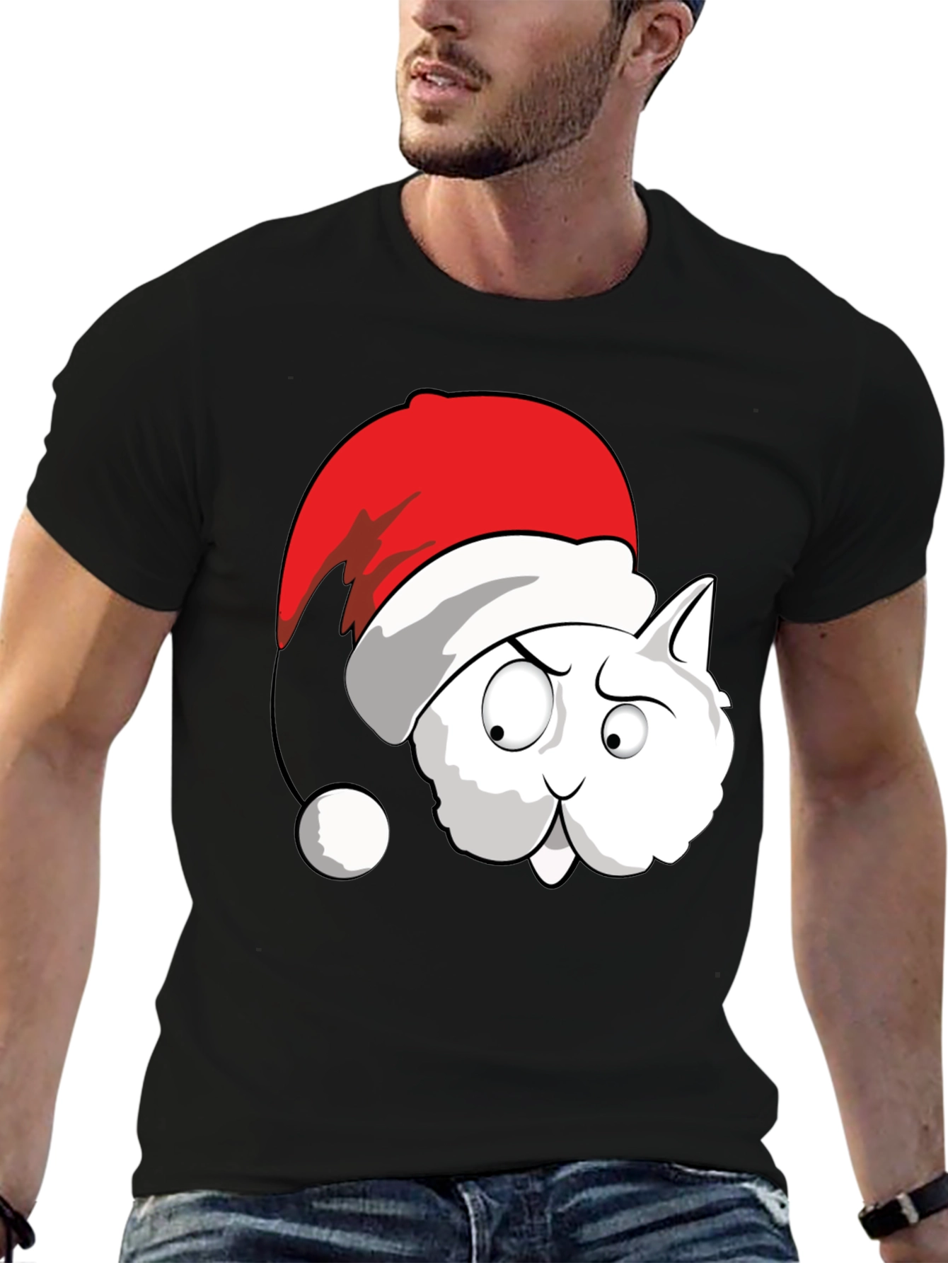 Funny Cat Santa Hat Graphic T-Shirt