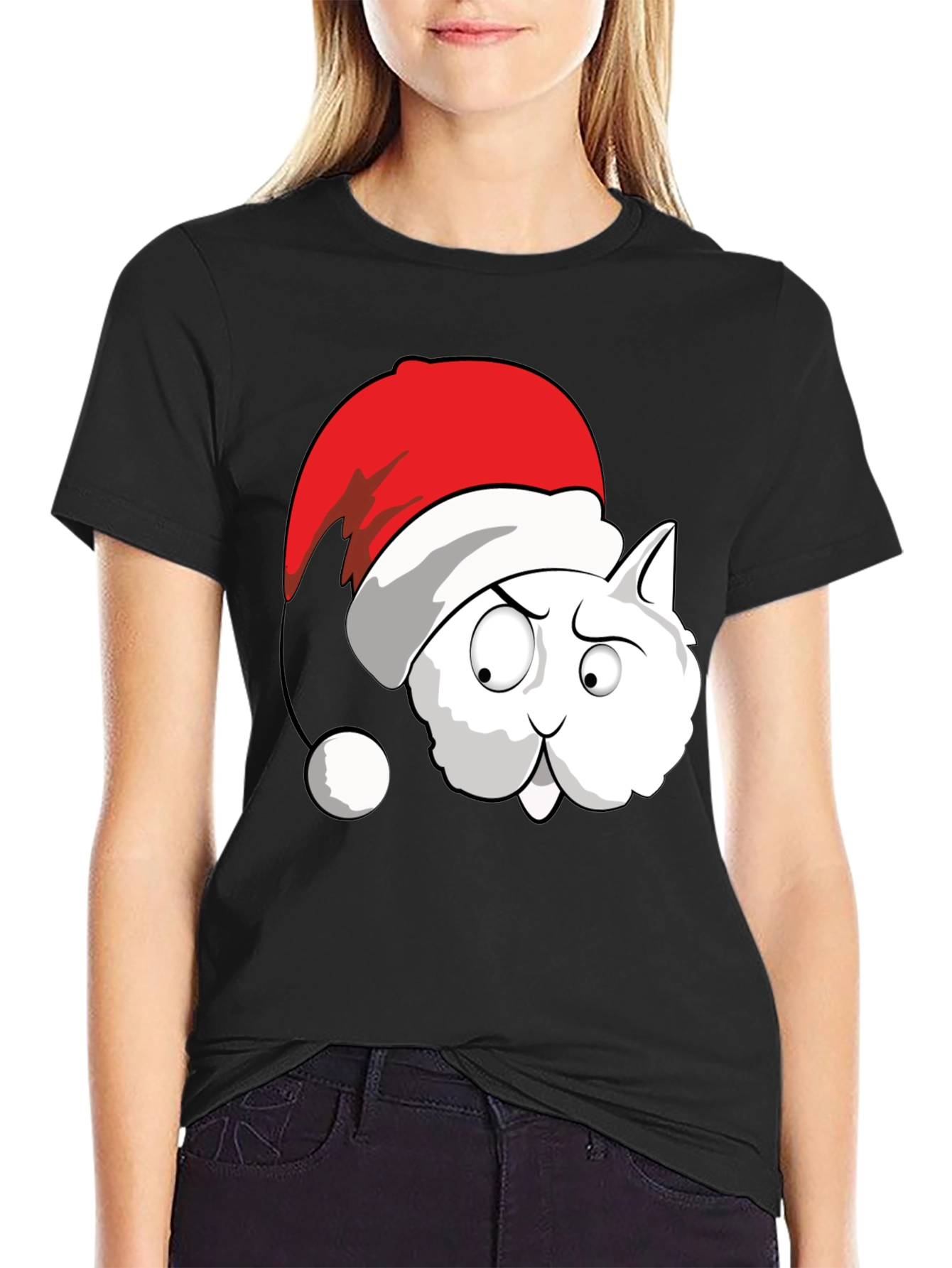 Funny Cat Santa Hat Graphic T-Shirt