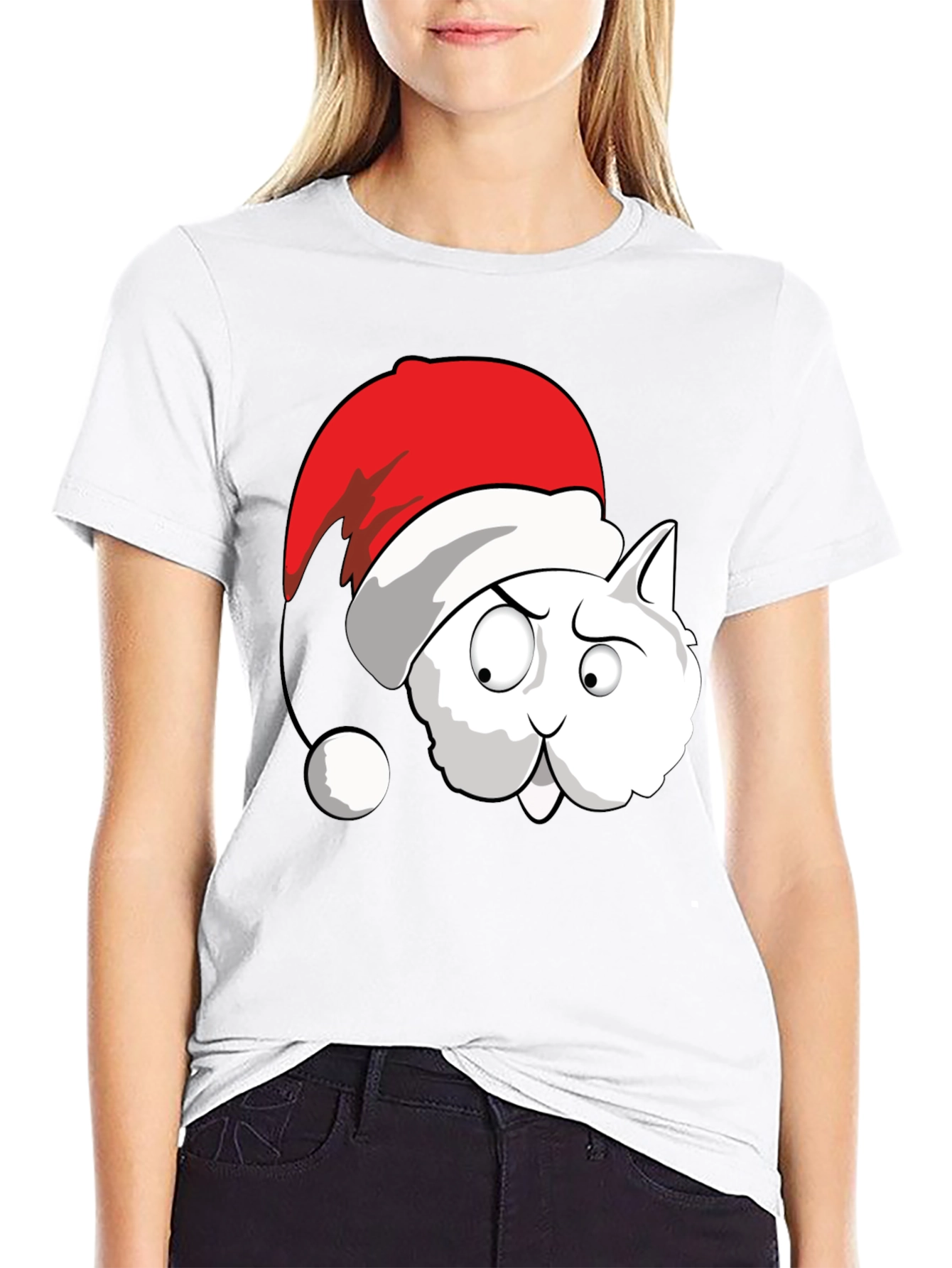 Funny Cat Santa Hat Graphic T-Shirt