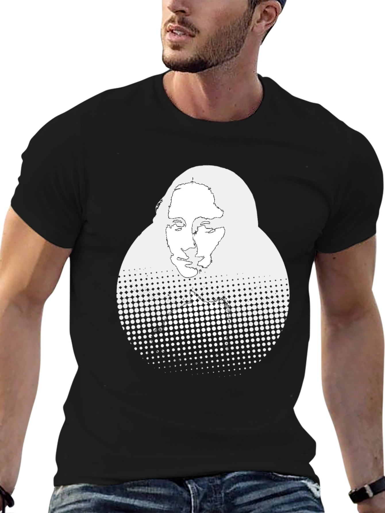 Abstract Mona Lisa Graphic Print Black T-Shirt