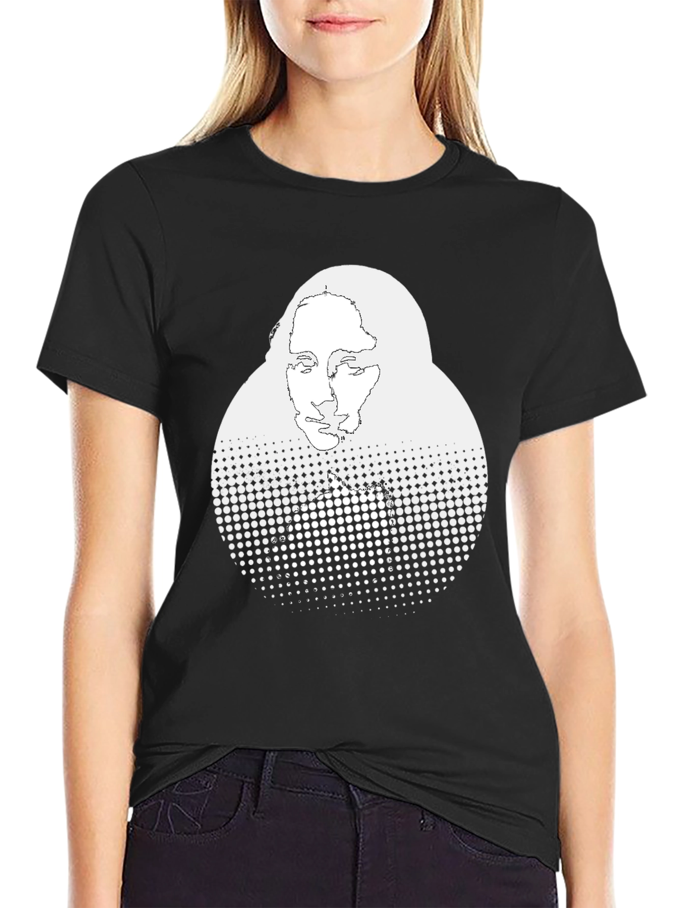 Abstract Mona Lisa Graphic Print Black T-Shirt