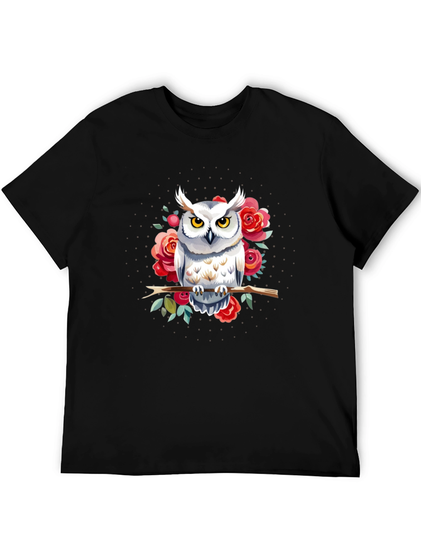 Owl and Roses Graphic Print Mens T-Shirt
