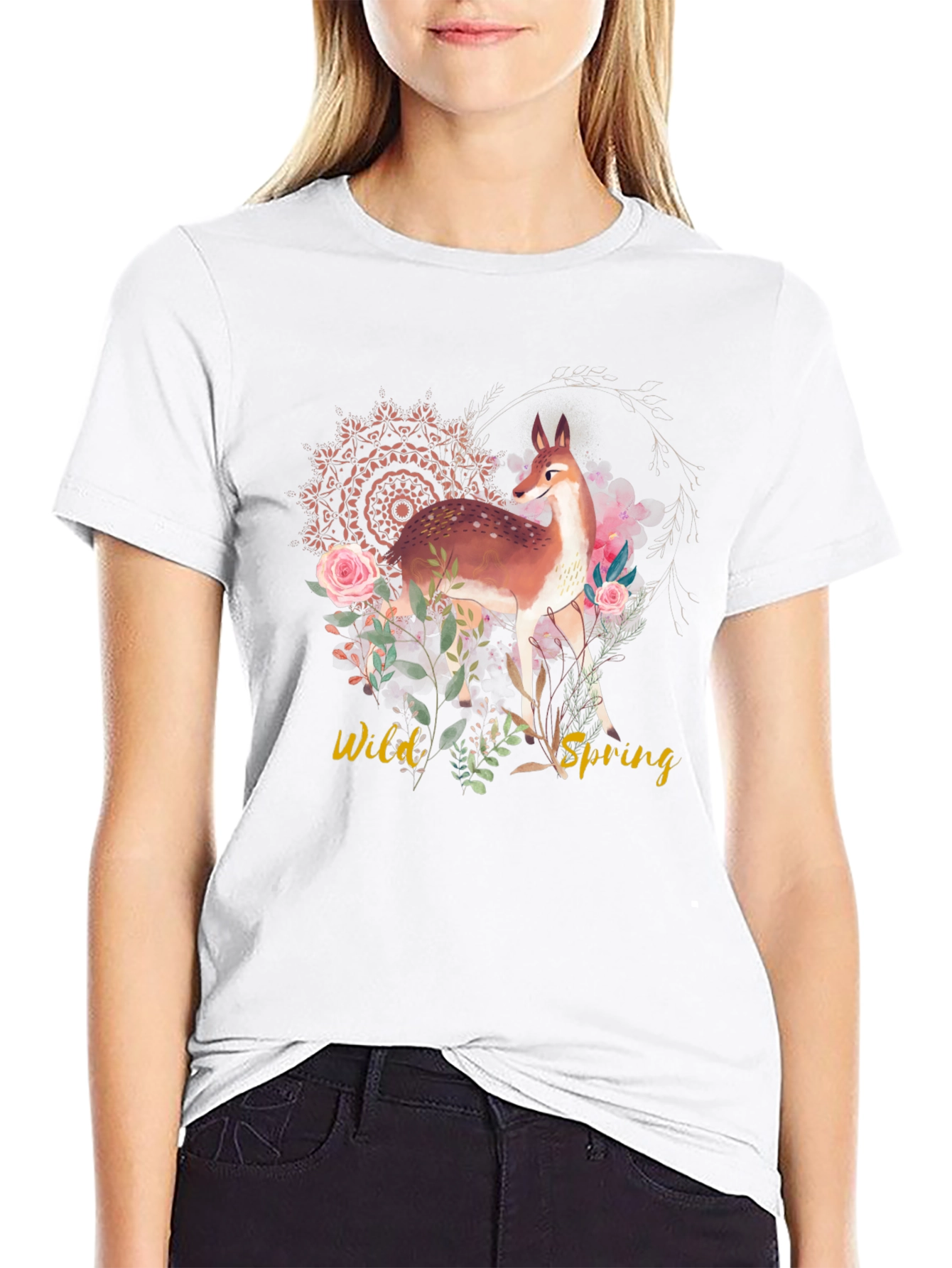 Wild Spring Deer Graphic T-Shirt