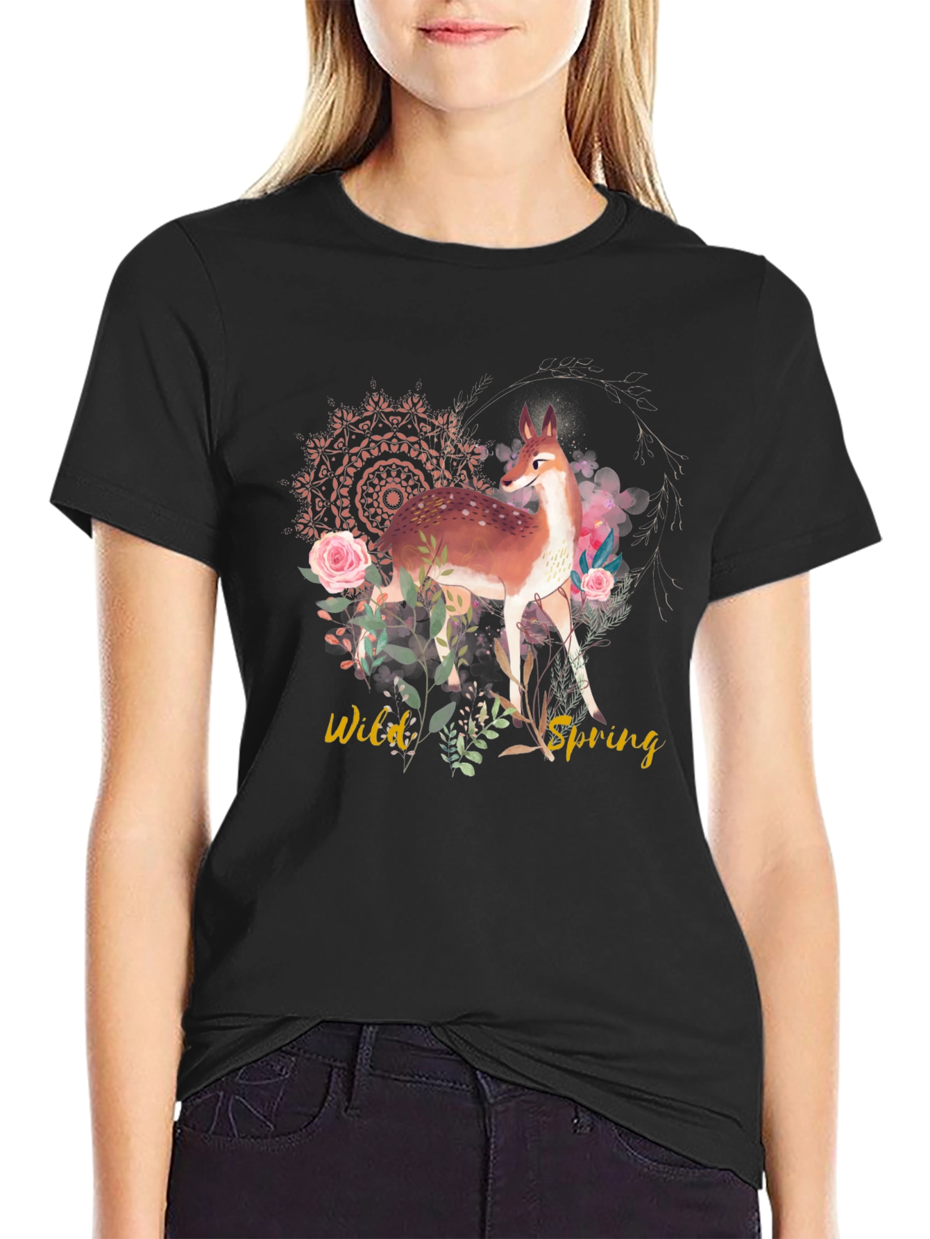 Wild Spring Deer Graphic T-Shirt
