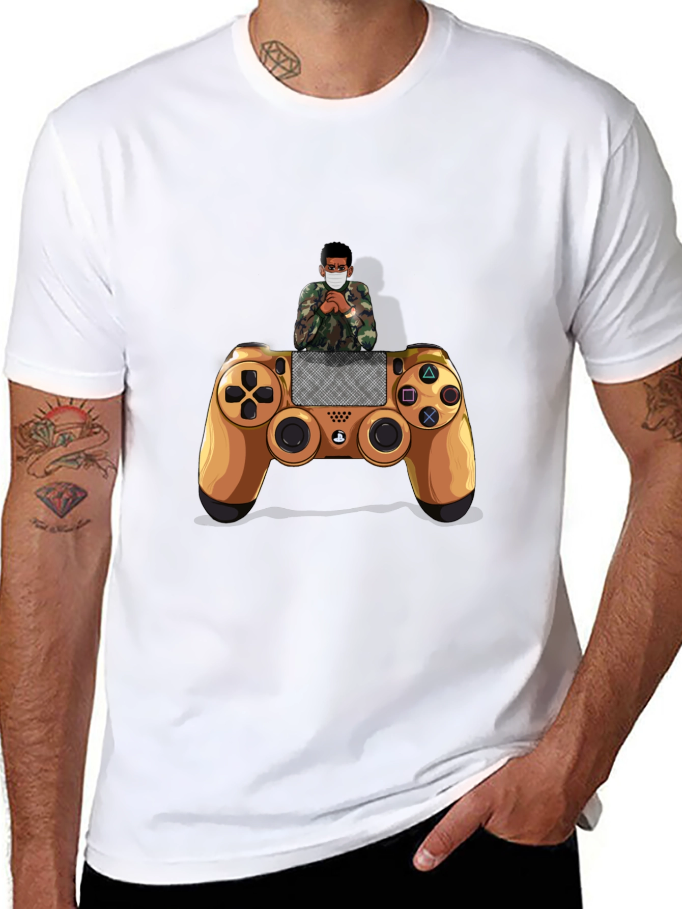 Gamer Style Black T-Shirt with Controller Design