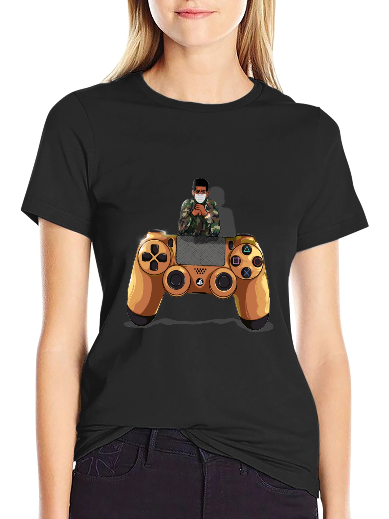 Gamer Style Black T-Shirt with Controller Design