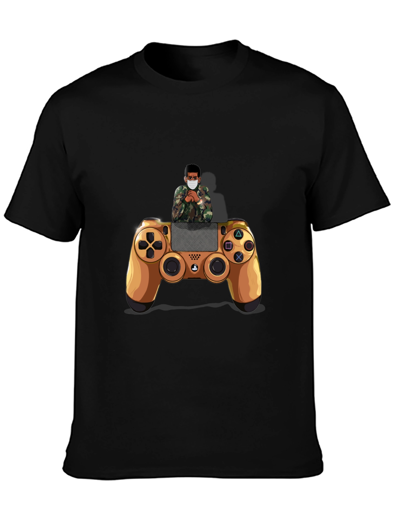 Gamer Style Black T-Shirt with Controller Design
