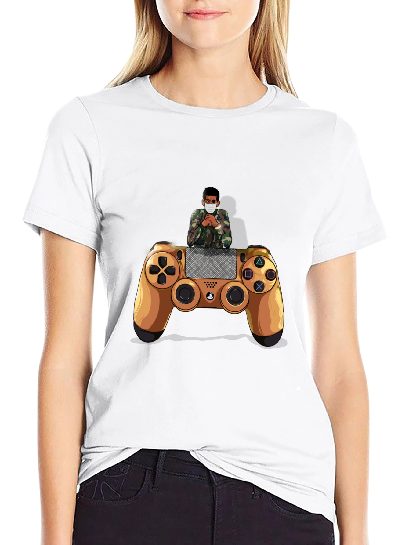 Gamer Style Black T-Shirt with Controller Design