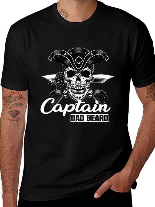 Captain Dad Beard Pirate Skull Graphic T-Shirt