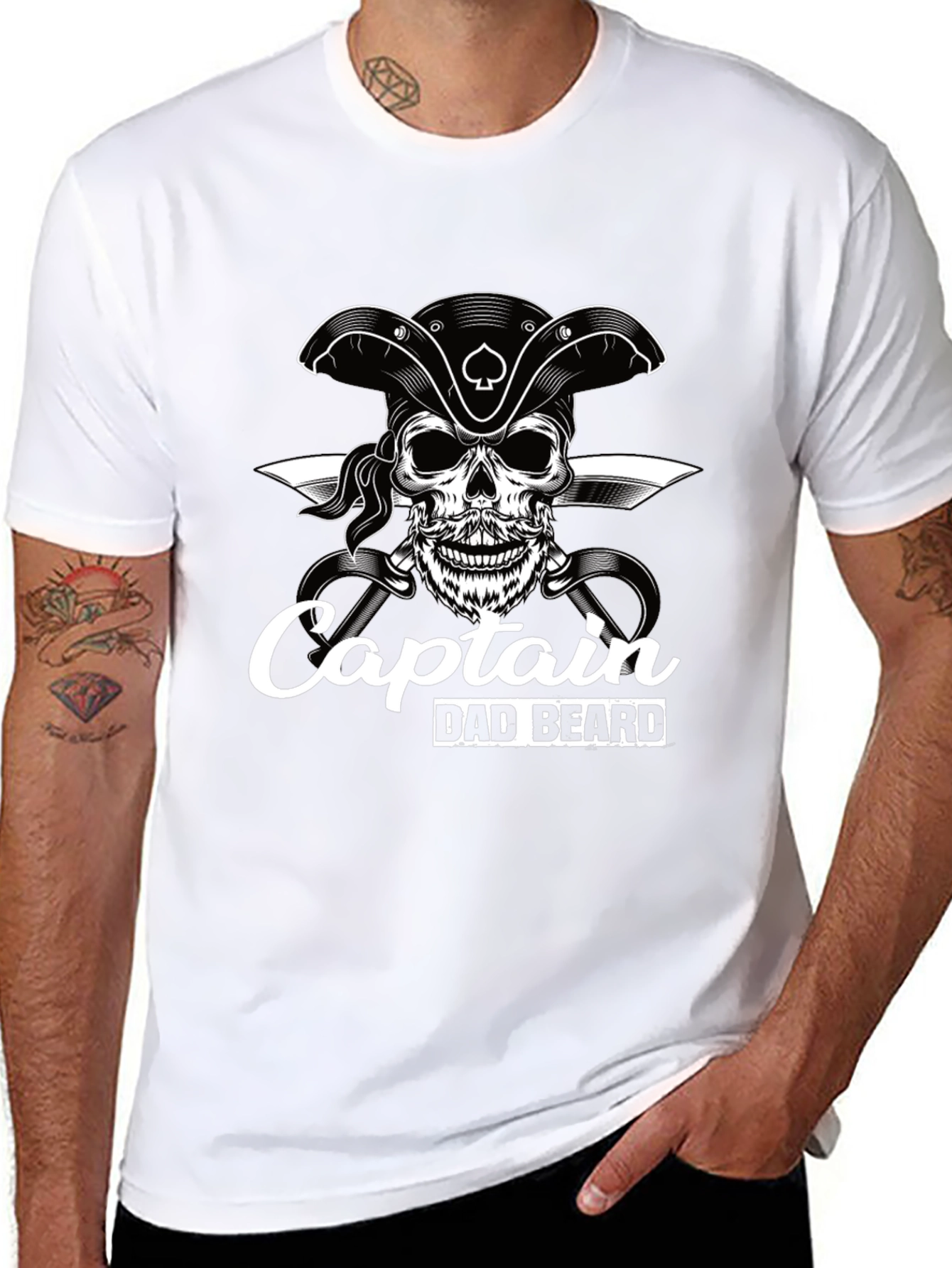 Captain Dad Beard Pirate Skull Graphic T-Shirt