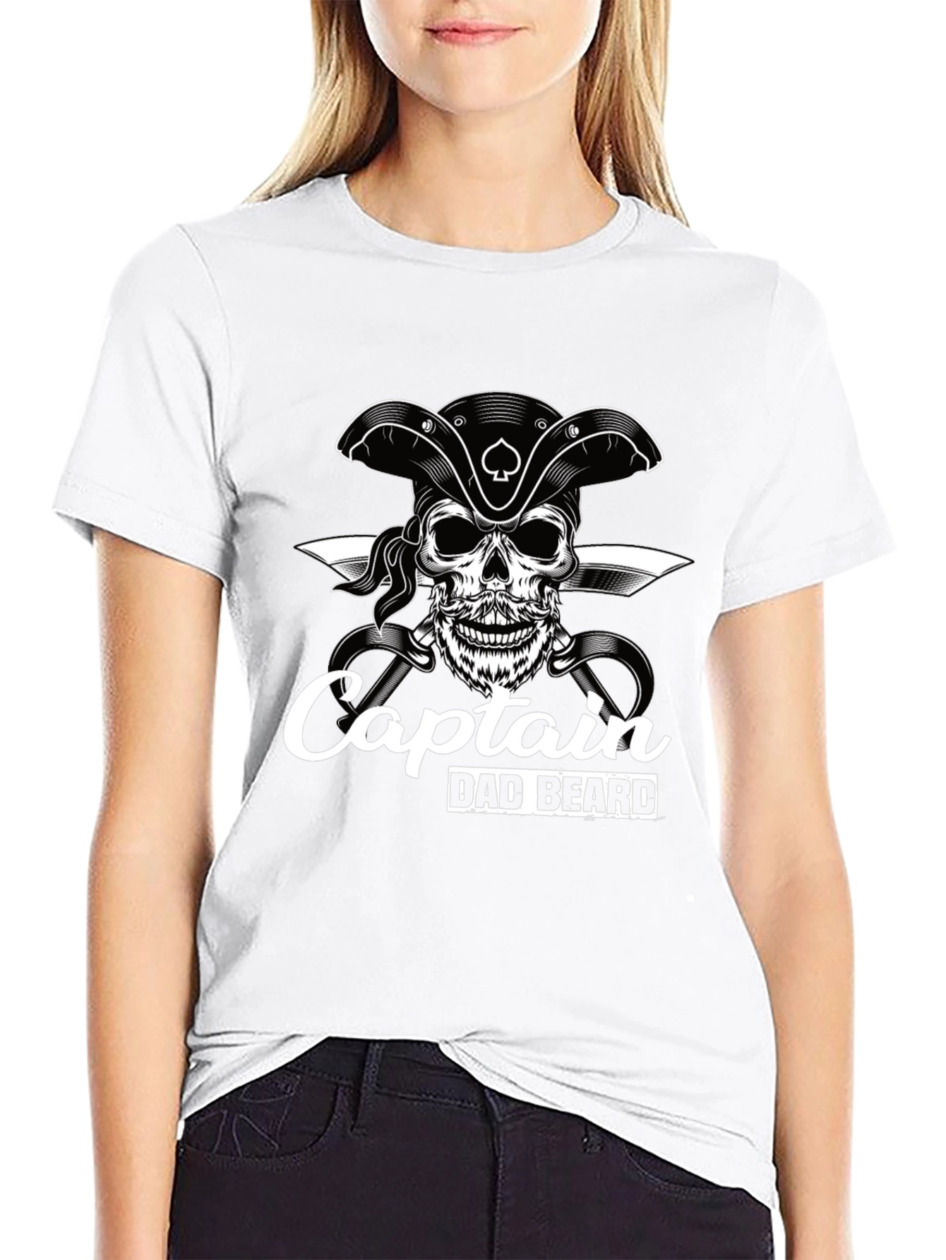 Captain Dad Beard Pirate Skull Graphic T-Shirt