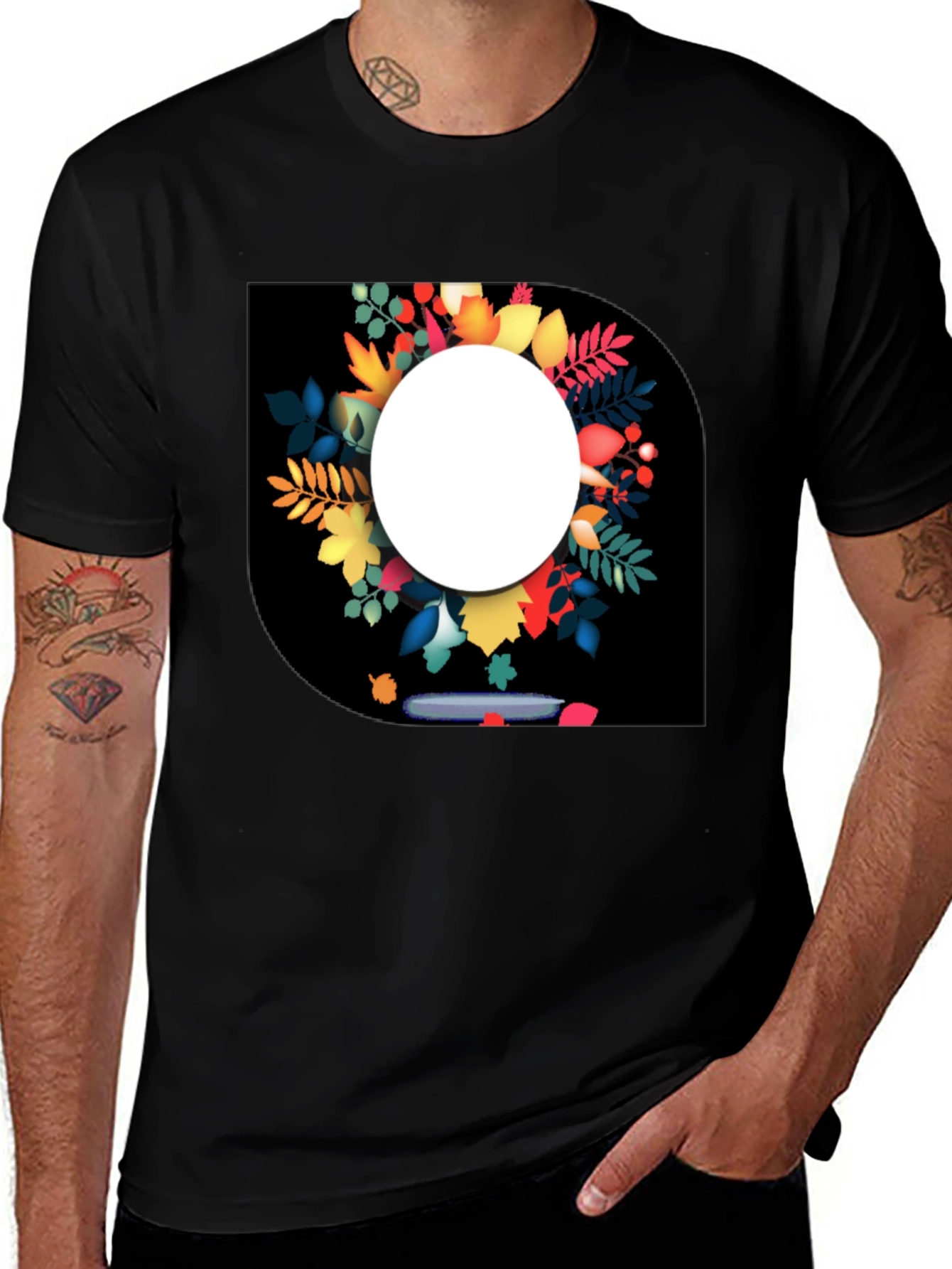 Autumn Leaves Graphic Black T-Shirt for Men