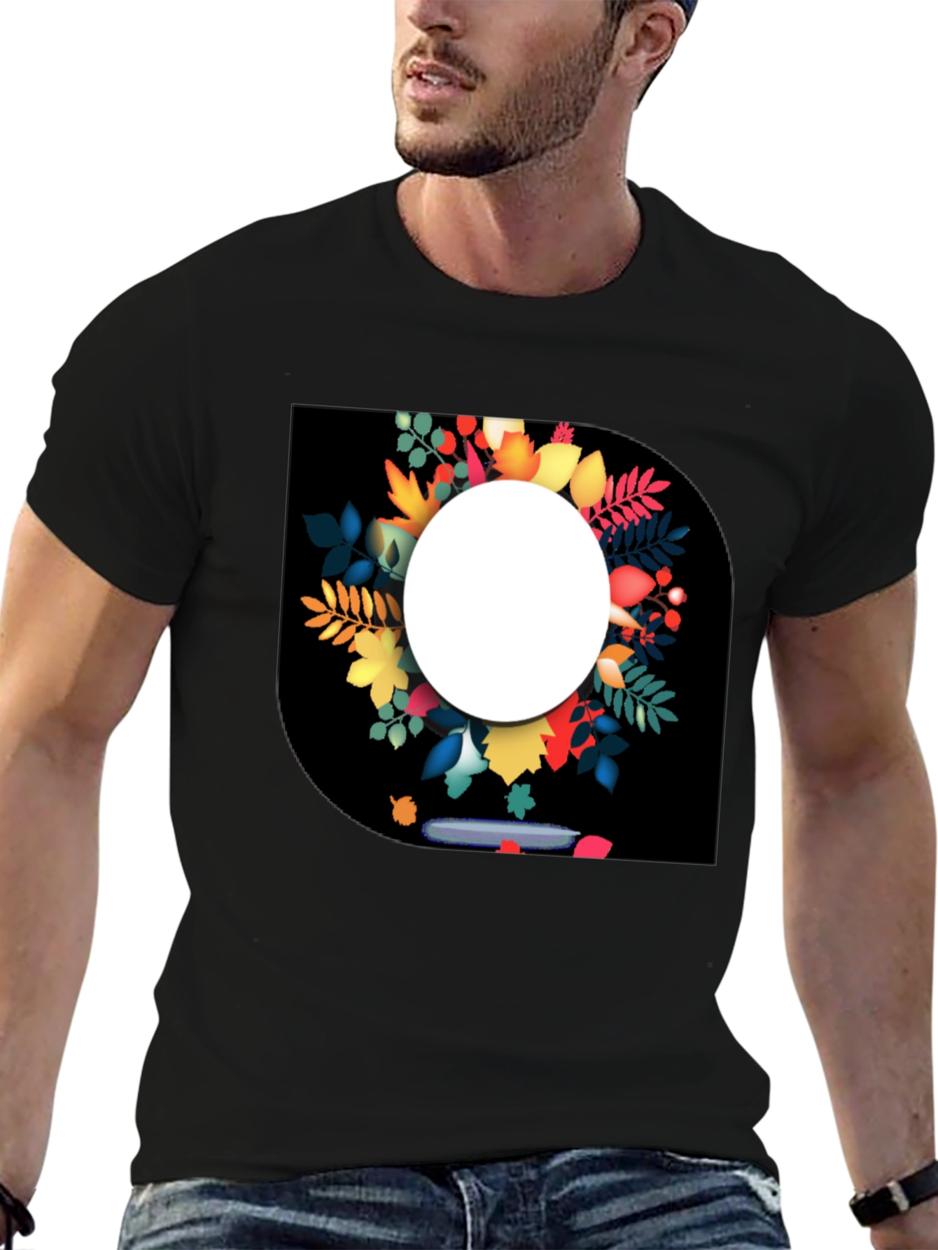 Autumn Leaves Graphic Black T-Shirt for Men