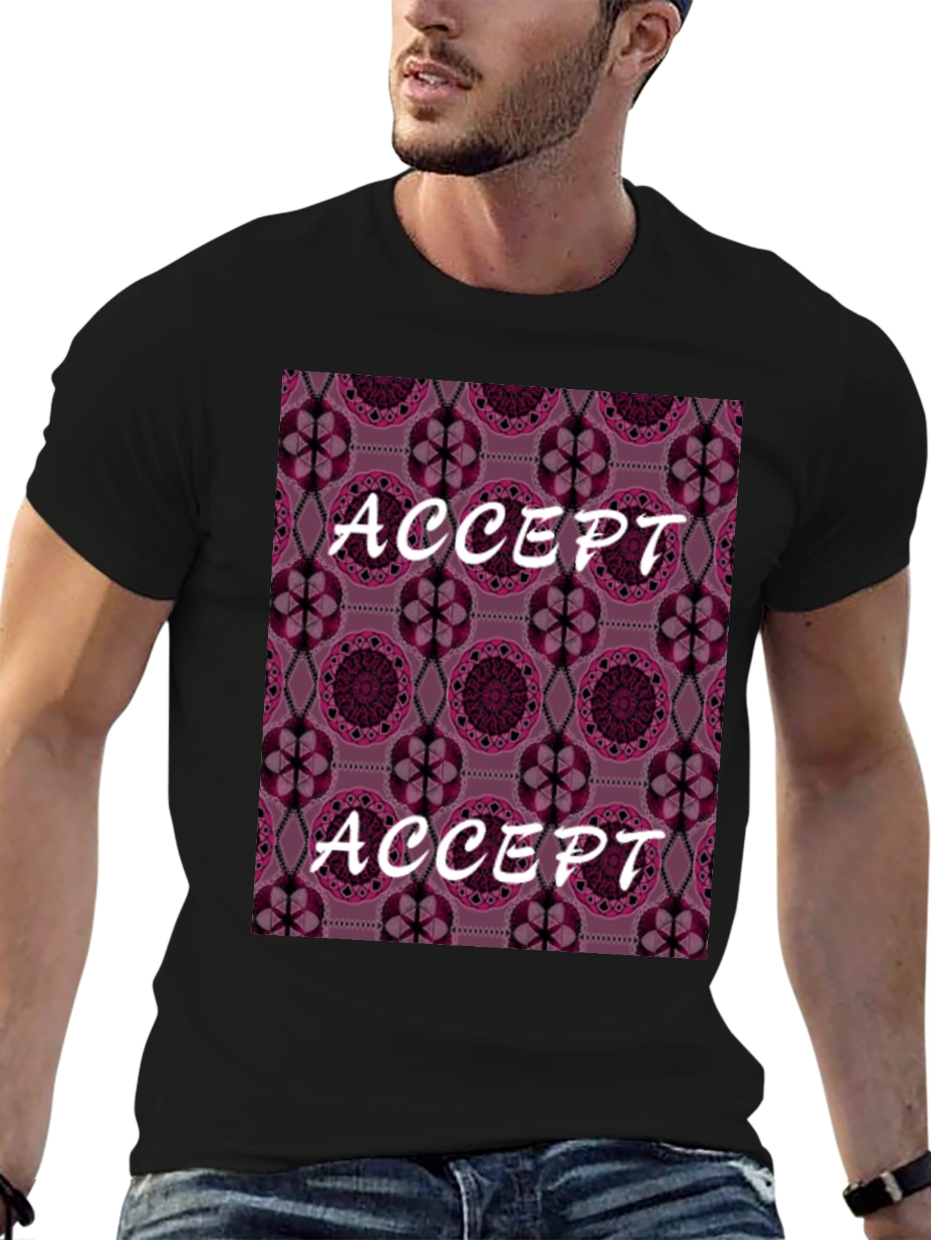 Accept Patterned Graphic Tee