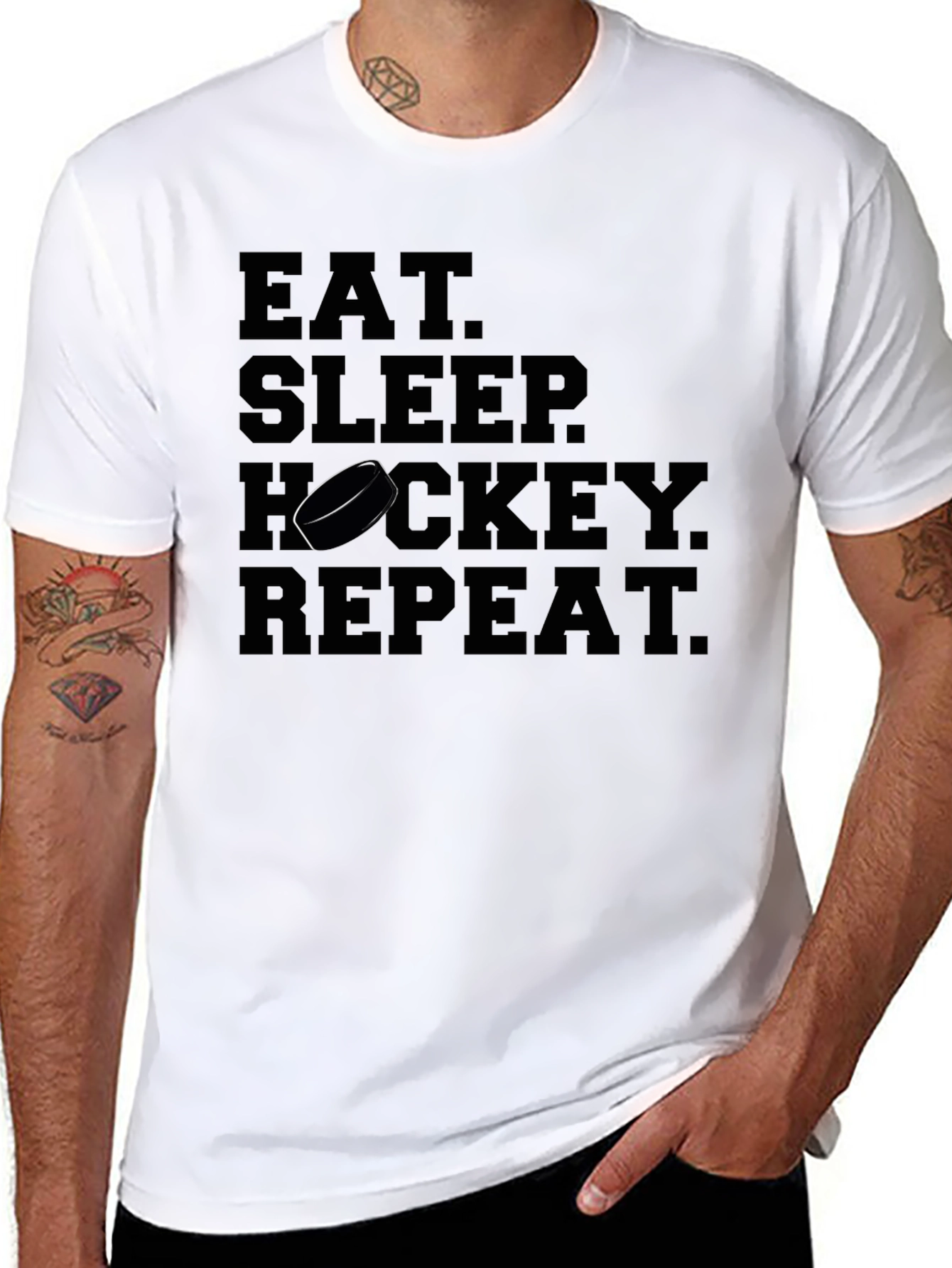 Eat Sleep Hockey Repeat Black T-Shirt