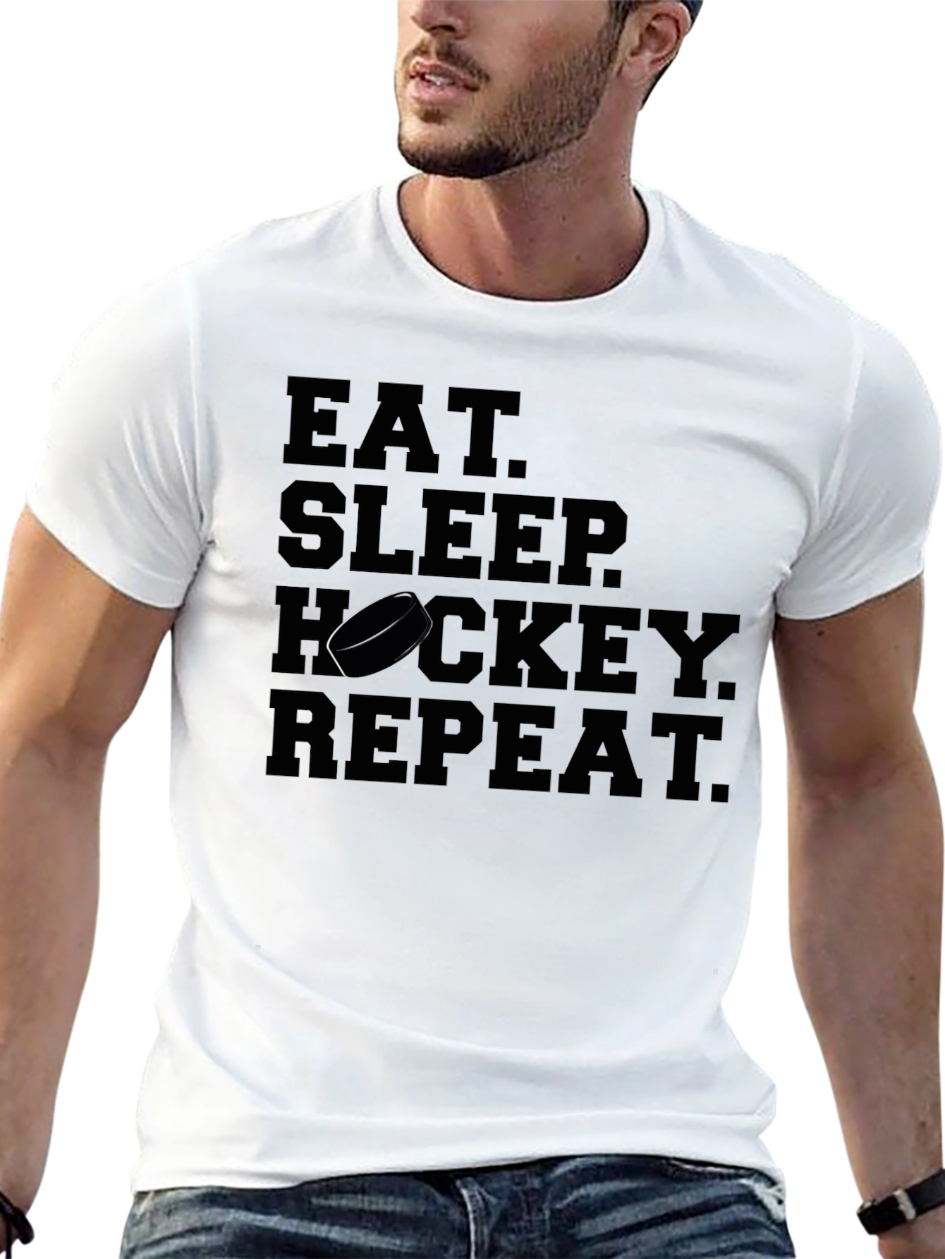 Eat Sleep Hockey Repeat Black T-Shirt