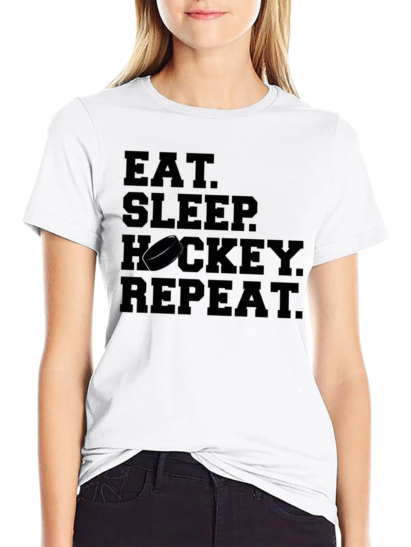 Eat Sleep Hockey Repeat Black T-Shirt