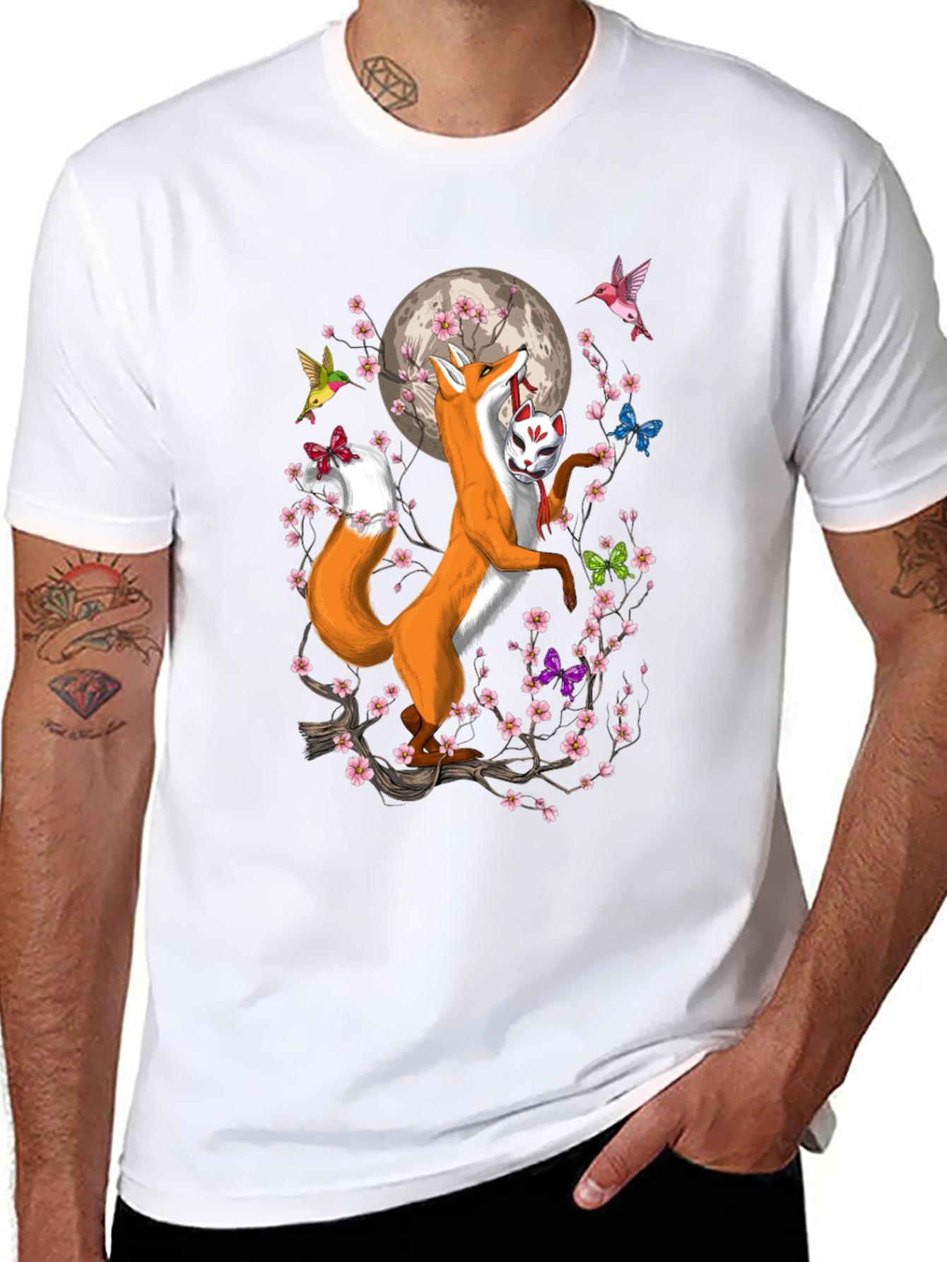 Fox Mask Cherry Blossom T-Shirt