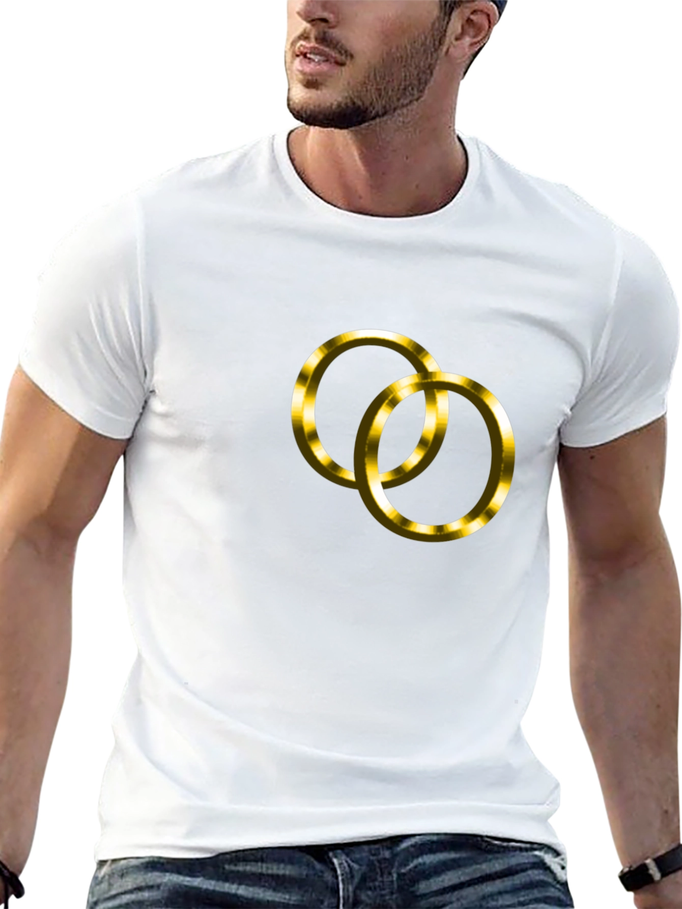 Black T-Shirt with Golden Wedding Rings Design