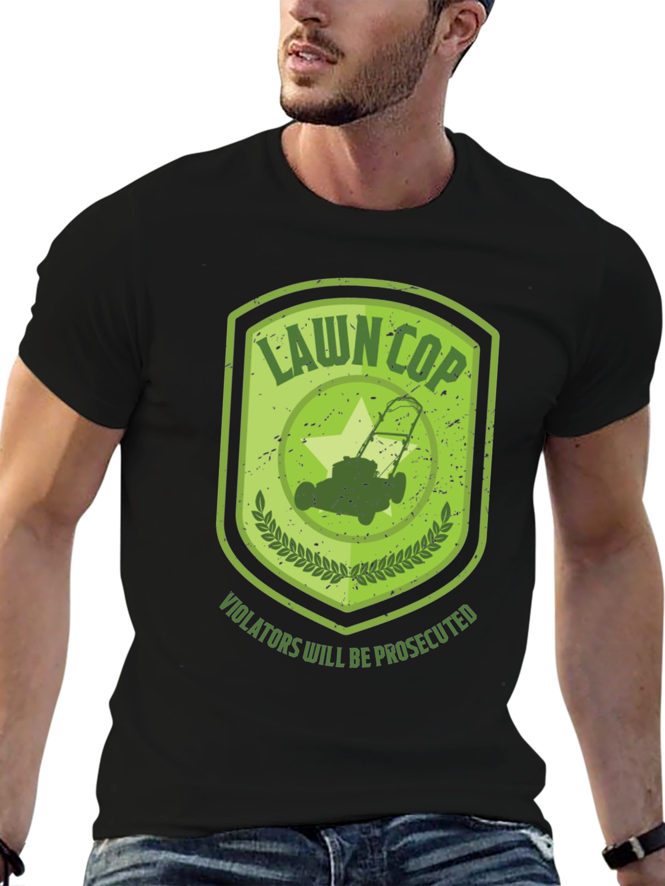 Lawn Cop Graphic T-Shirt - Funny Lawnmower Design