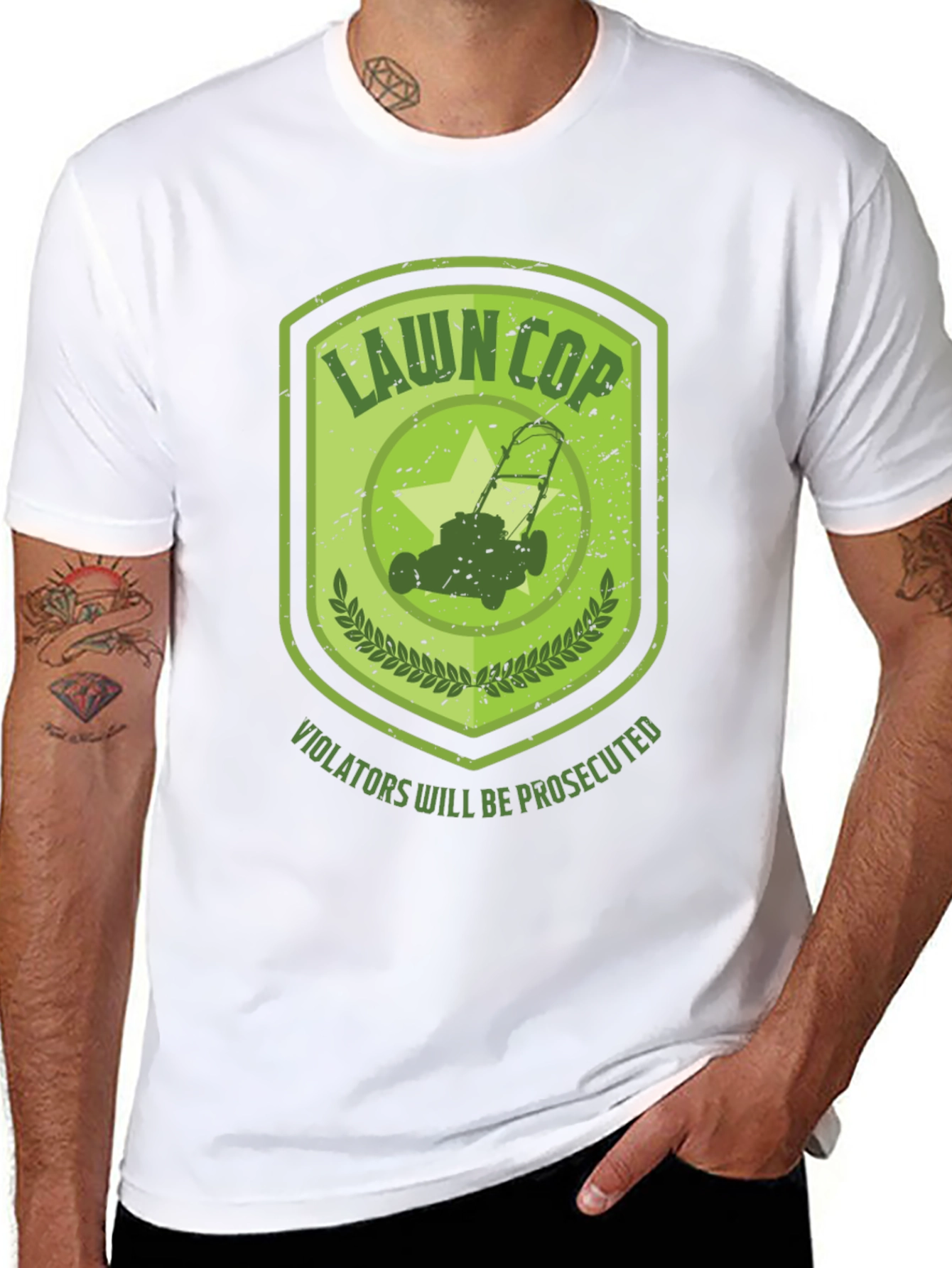 Lawn Cop Graphic T-Shirt - Funny Lawnmower Design