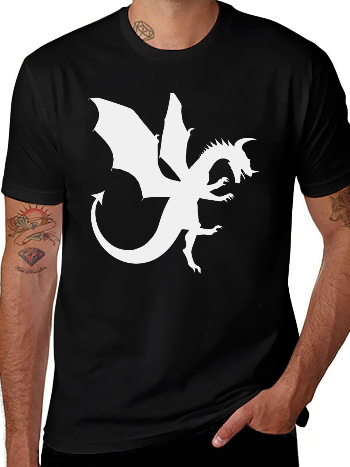 Dragon Graphic Tee - Black Cotton Blend T-Shirt
