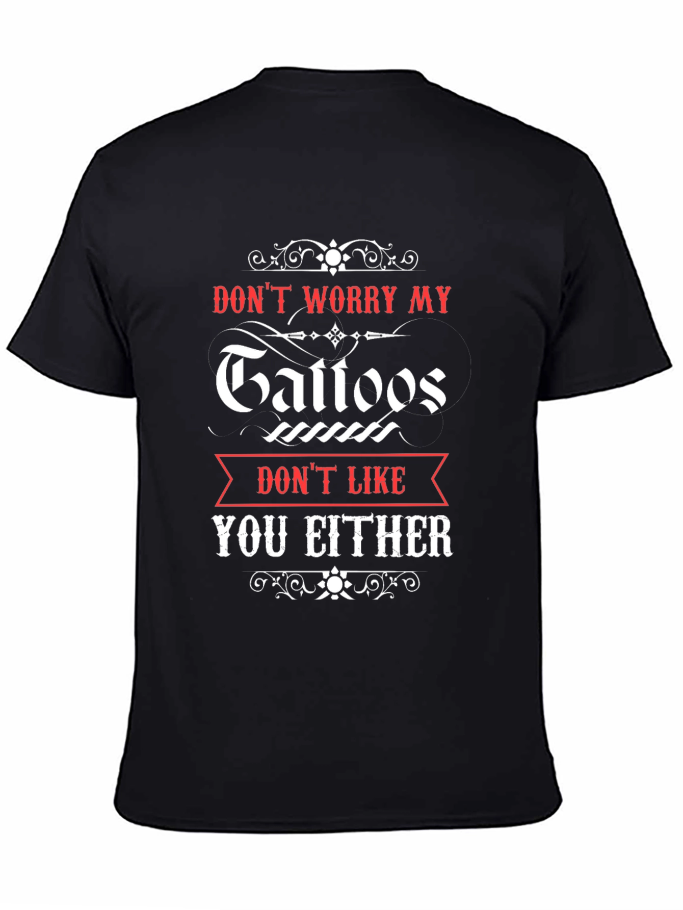 Funny Tattoo Graphic Black Cotton T-Shirt for Men