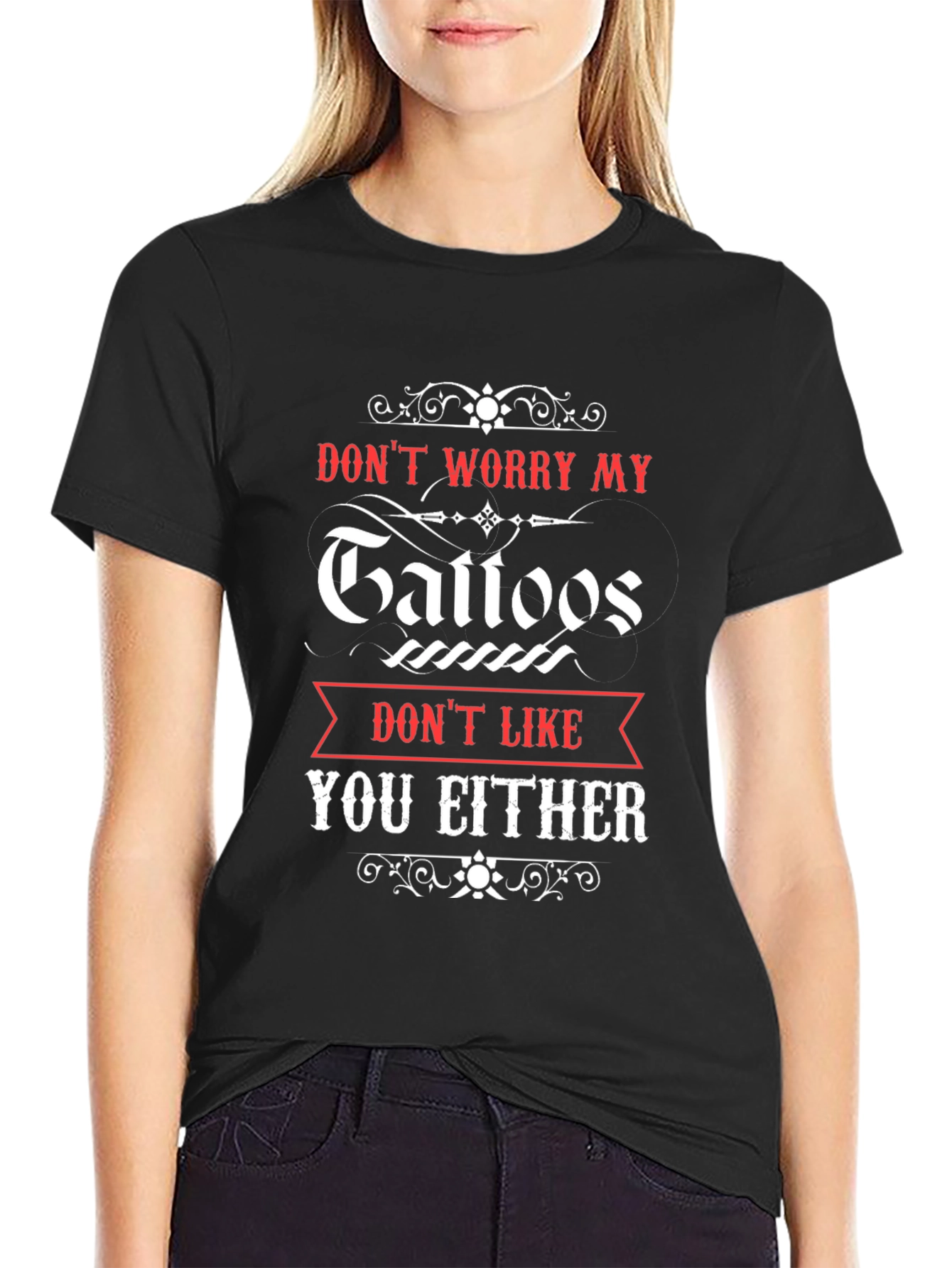 Funny Tattoo Graphic Black Cotton T-Shirt for Men